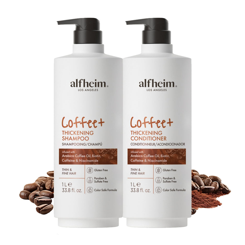ALFHEIM Coffee+ Thickening Shampoo & Conditioner Set for Fine Hair | Caffeine, Biotin & Arabica Oil | Sulfate-Free