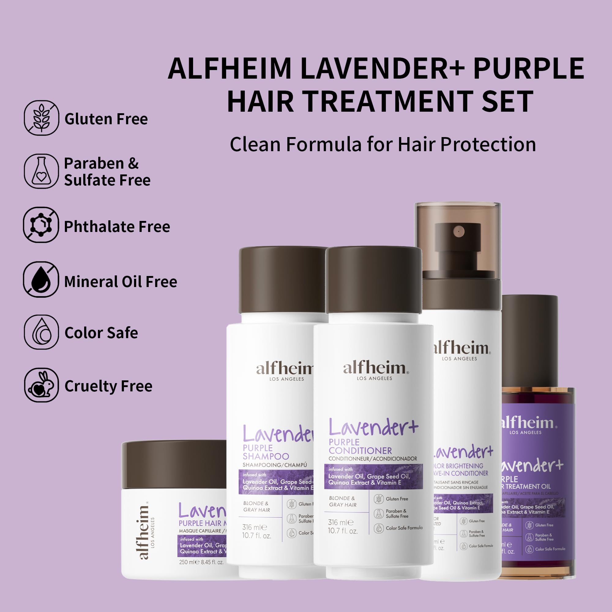 ALFHEIM Lavender+ Purple Hair Care Gift Set | Toning Shampoo & Conditioner for Blonde, Silver & Highlighted Hair