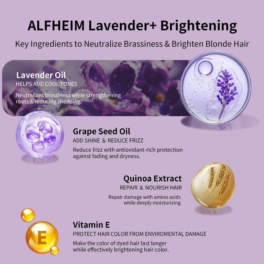 ALFHEIM Lavender+ Purple Hair Care Gift Set | Toning Shampoo & Conditioner for Blonde, Silver & Highlighted Hair