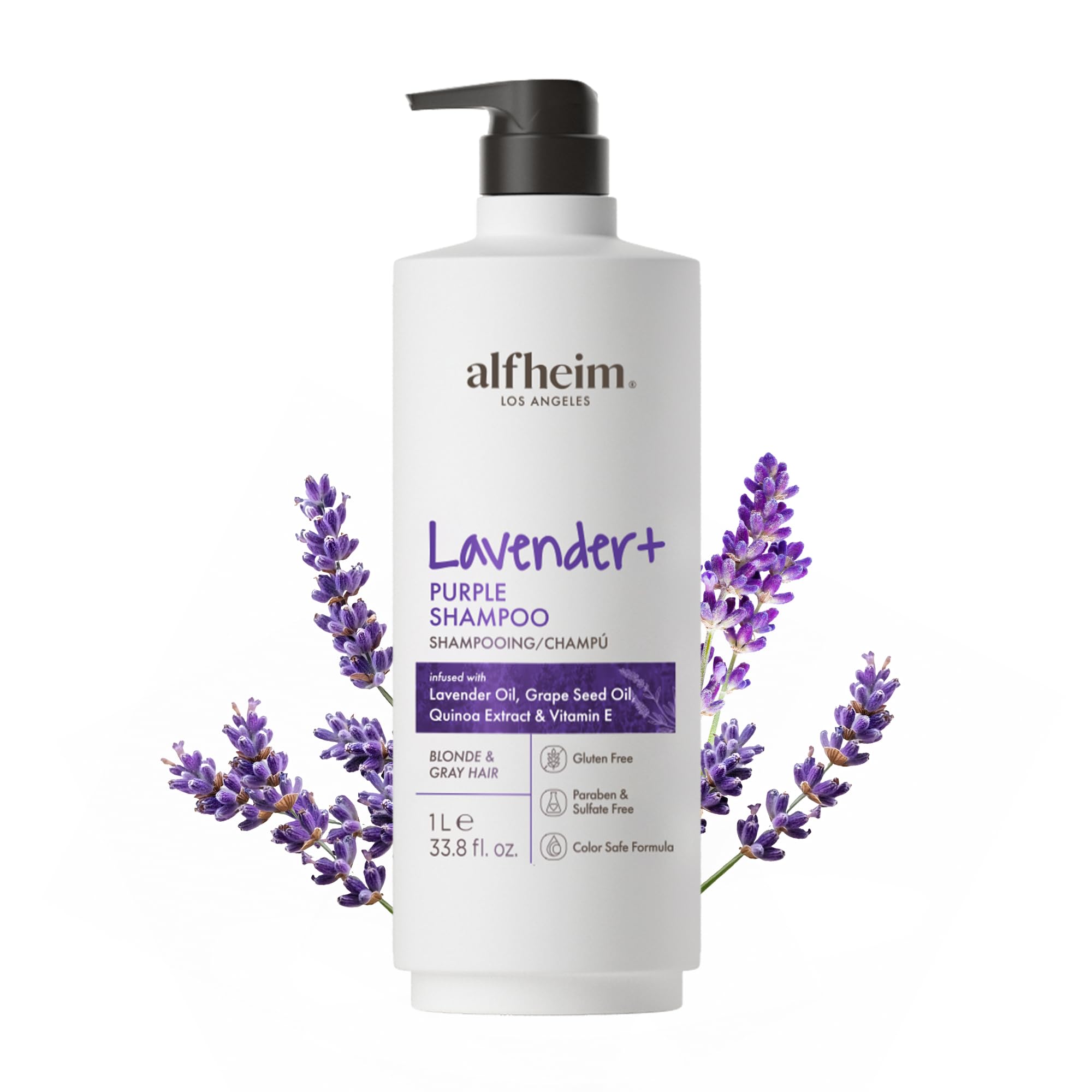 ALFHEIM Lavender+ Purple Shampoo – Neutralizes Brass, Brightens Blonde & Silver Hair | 33.8 oz