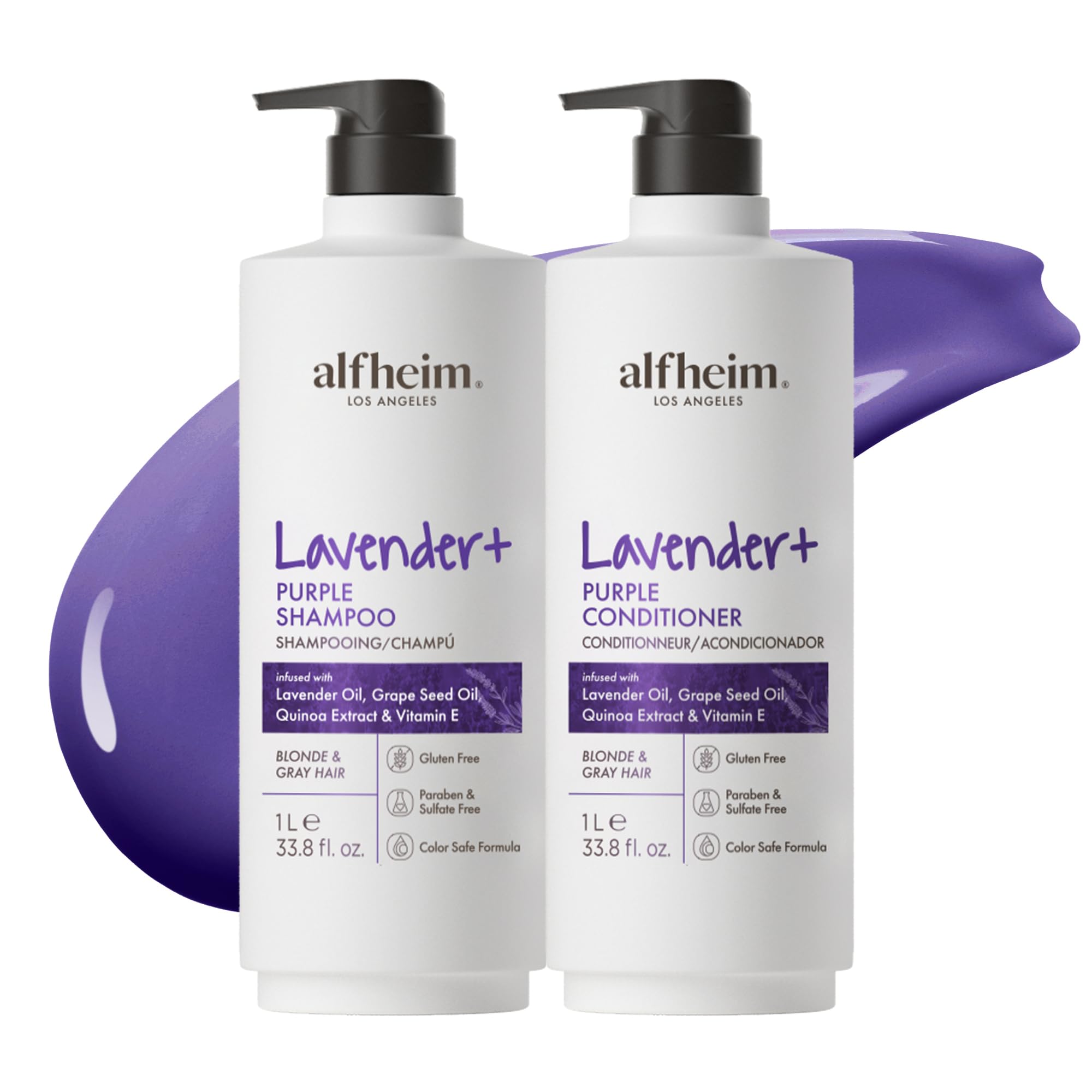 ALFHEIM Lavender+ Purple Shampoo & Conditioner Set for Blonde, Silver & Color-Treated Hair – Hydrates & Restores Cool Radiance – 33.8 oz x 2, Sulfate-Free