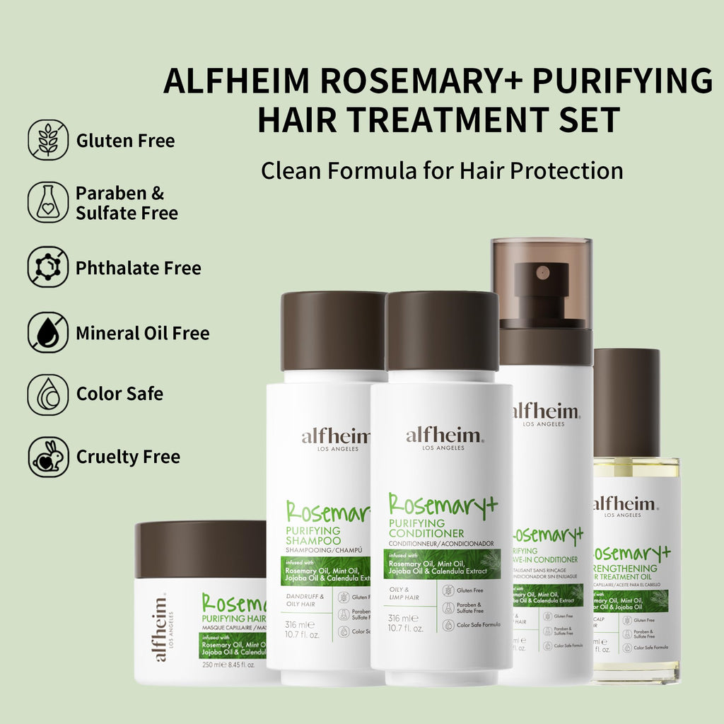 Alfheim Rosemary+ Purifying Hair Care Gift Set | Shampoo, Conditioner, Hair Mask, Leave-In & Hair Oil