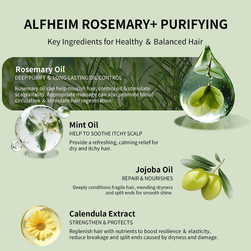 Alfheim Rosemary+ Purifying Hair Care Gift Set | Shampoo, Conditioner, Hair Mask, Leave-In & Hair Oil