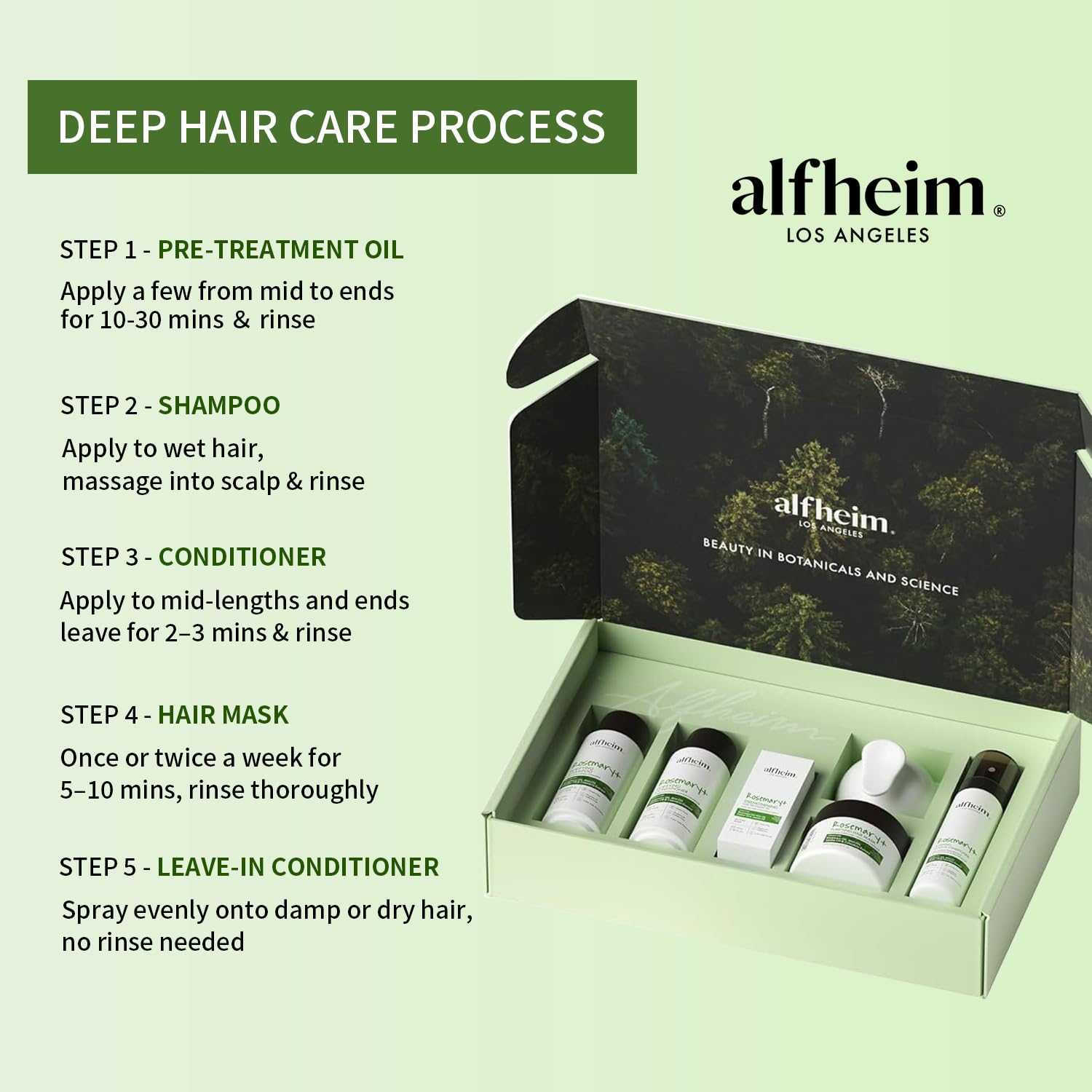 Alfheim Rosemary+ Purifying Hair Care Gift Set | Shampoo, Conditioner, Hair Mask, Leave-In & Hair Oil