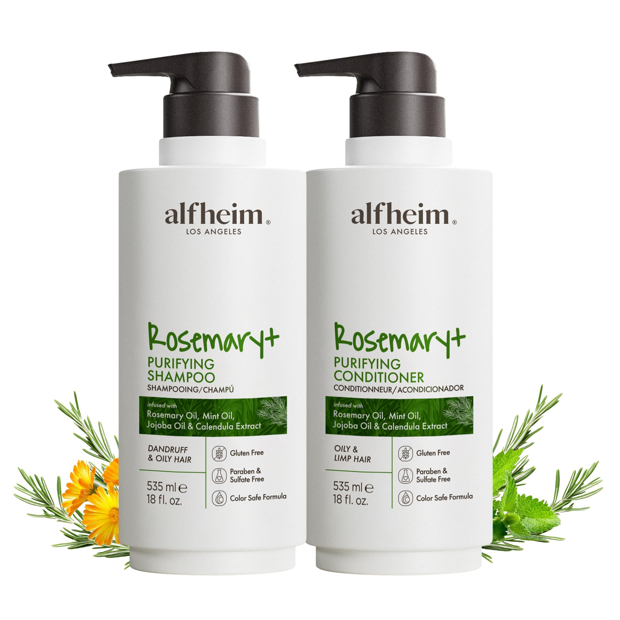 ALFHEIM Rosemary+ Purifying Shampoo & Conditioner Set – Lightweight, Sulfate-Free Care for Oily, Fine Hair (18 oz x 2)
