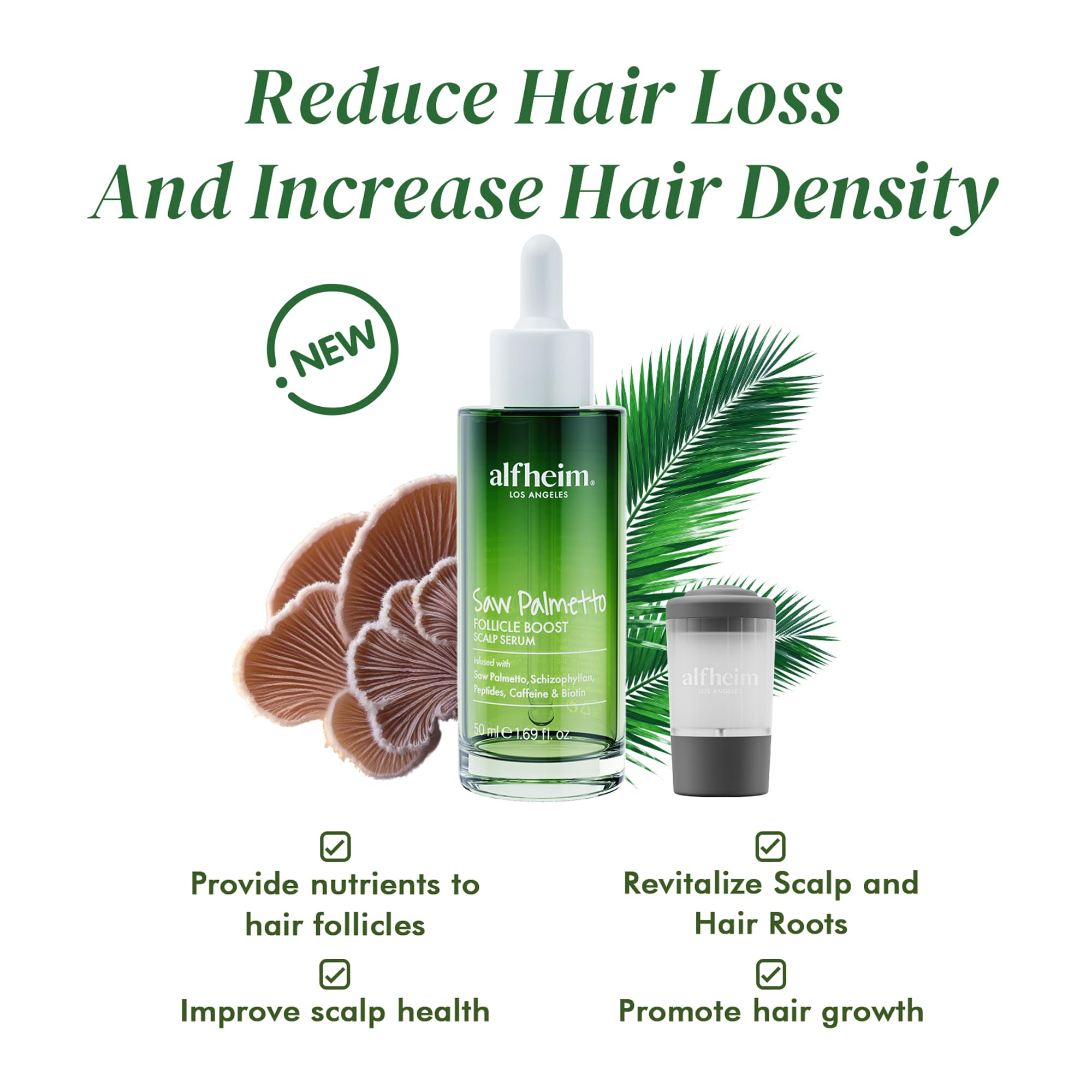 ALFHEIM Saw Palmetto Scalp Serum – Caffeine & Biotin for Thicker Hair | 1.69 fl oz + Serum Applicator