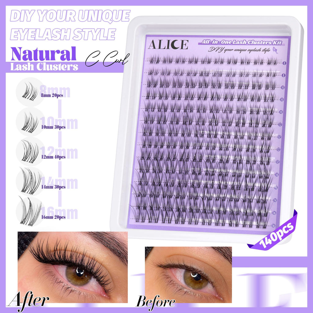 ALICE Cluster Eyelash Extension Kit – Natural Wispy Lashes, DIY at Home (168pcs)