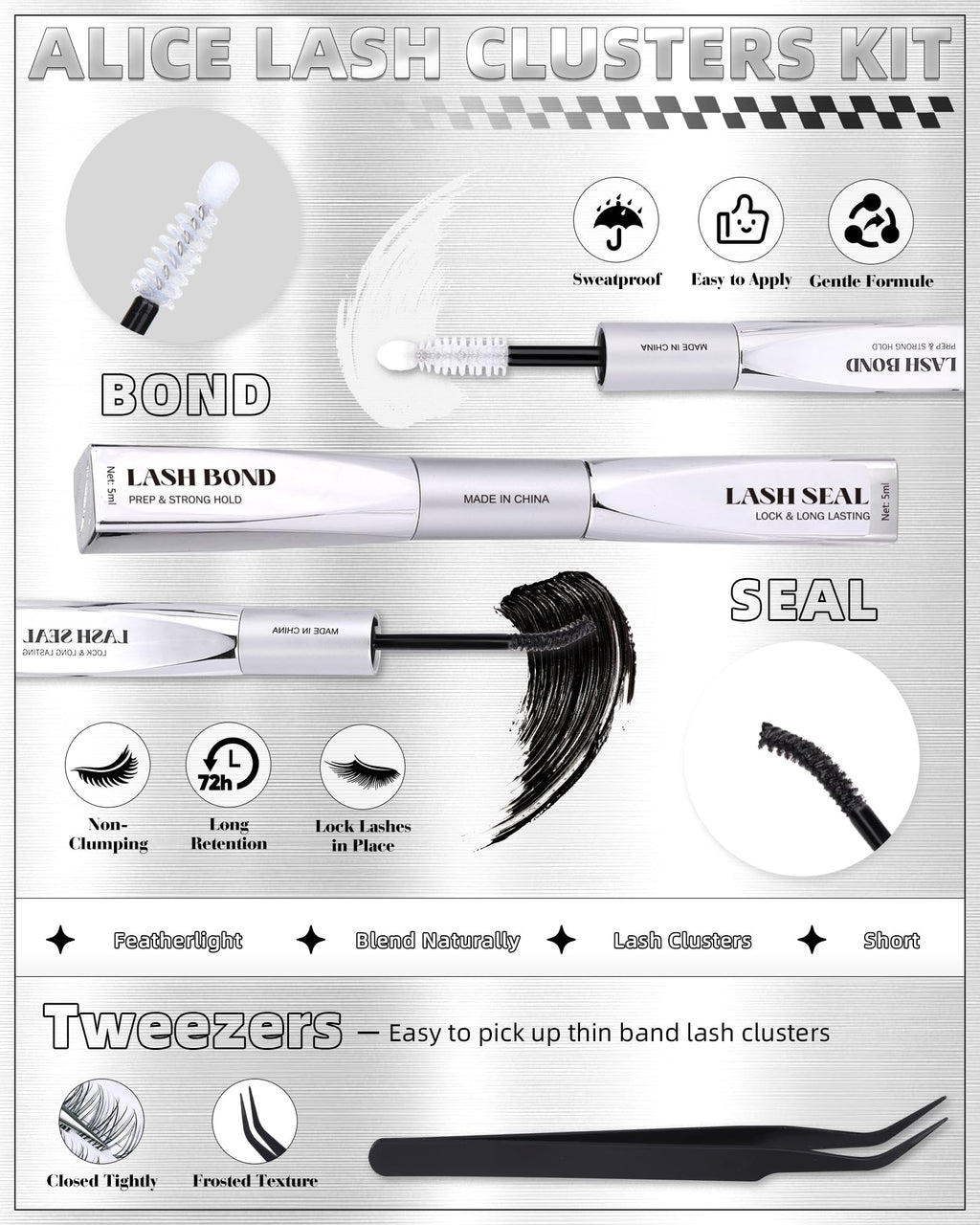 ALICE Short Lash Clusters Kit 8–12mm | Clear Band, DIY Wispy Lashes at Home