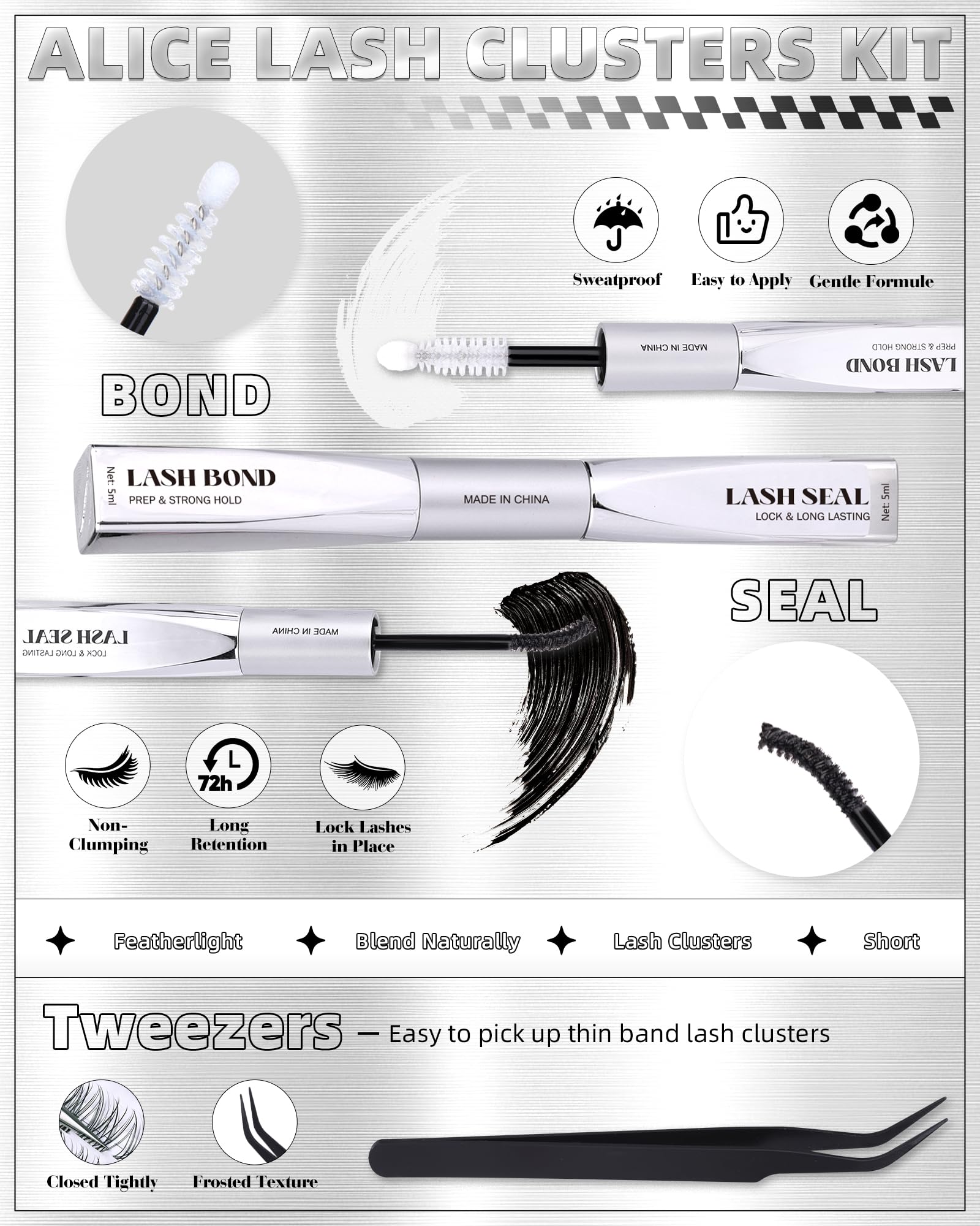 ALICE Short Lash Clusters Kit 8–12mm | Clear Band, DIY Wispy Lashes at Home
