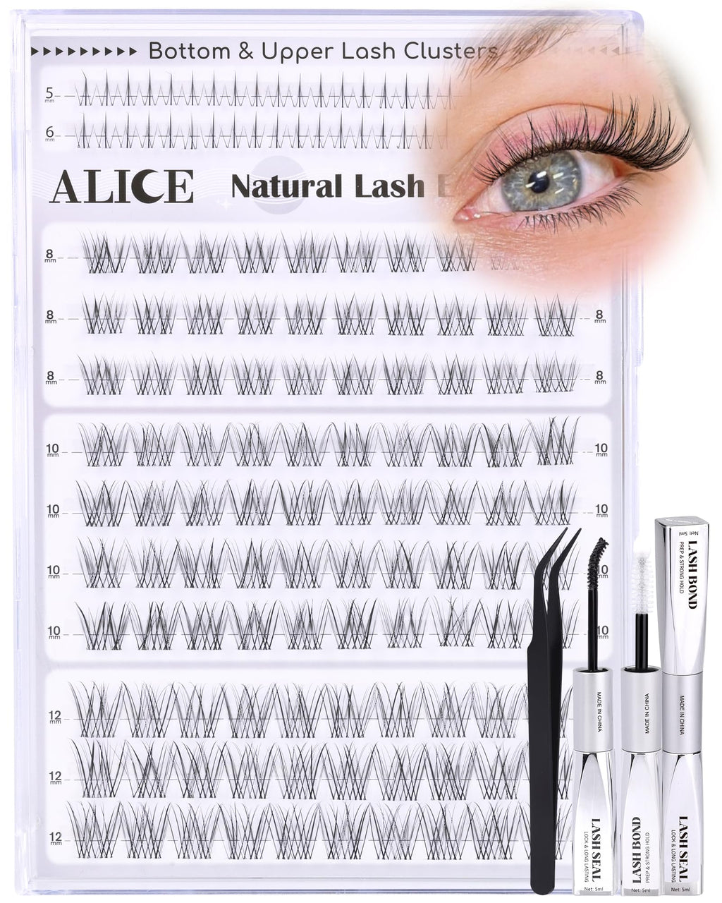 ALICE Short Lash Clusters Kit 8–12mm | Clear Band, DIY Wispy Lashes at Home