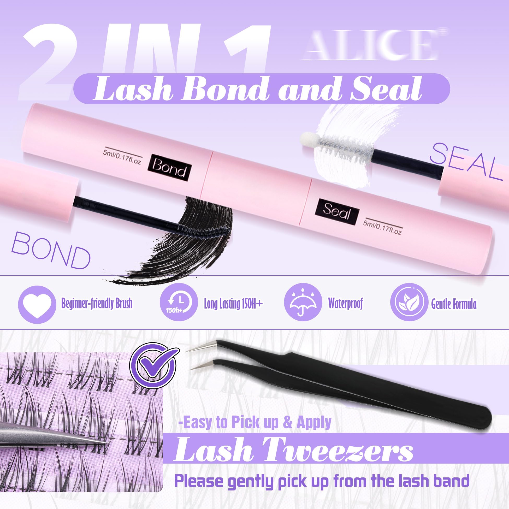 ALICE Cluster Eyelash Extension Kit – Natural Wispy Lashes, DIY at Home (168pcs)
