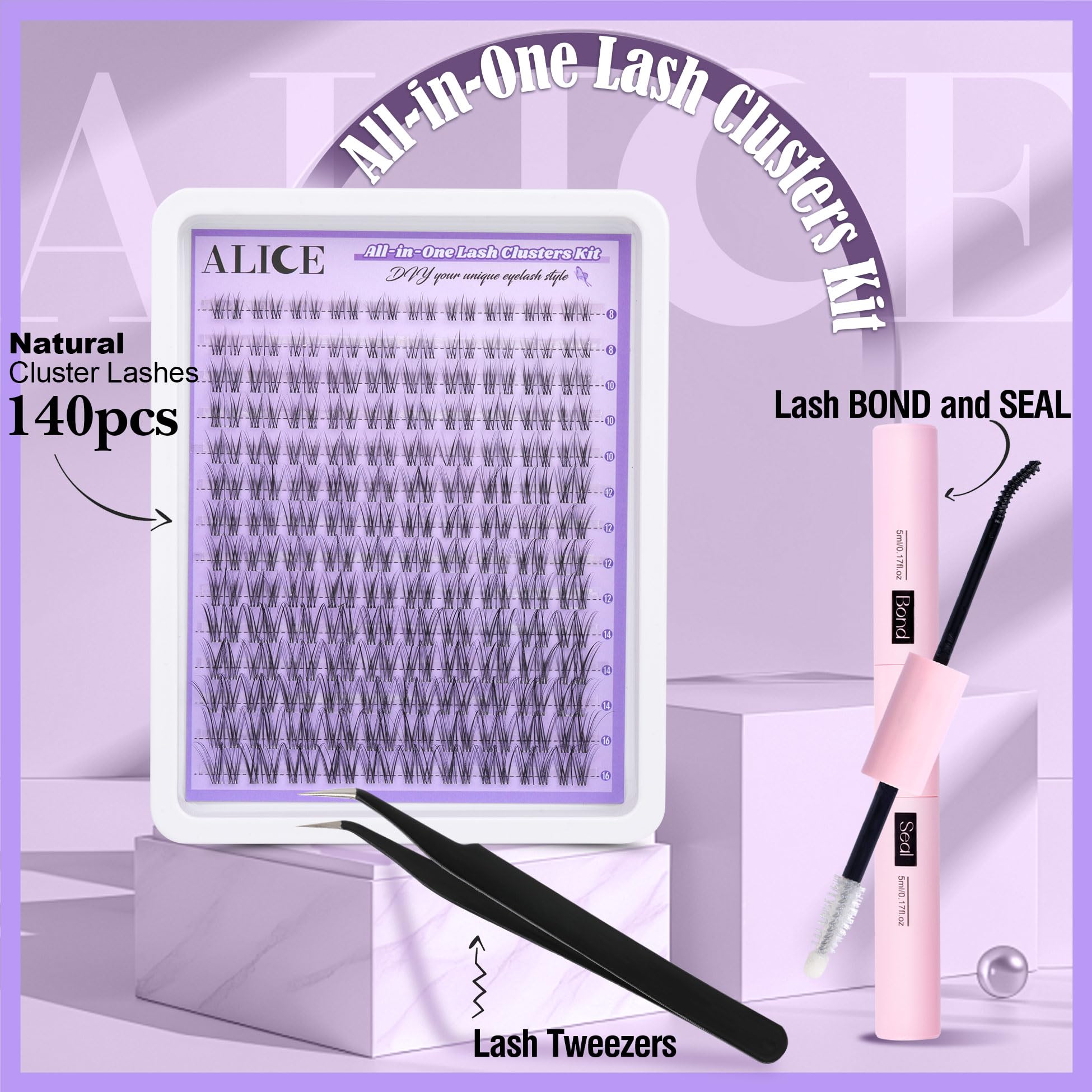 ALICE Cluster Eyelash Extension Kit – Natural Wispy Lashes, DIY at Home (168pcs)