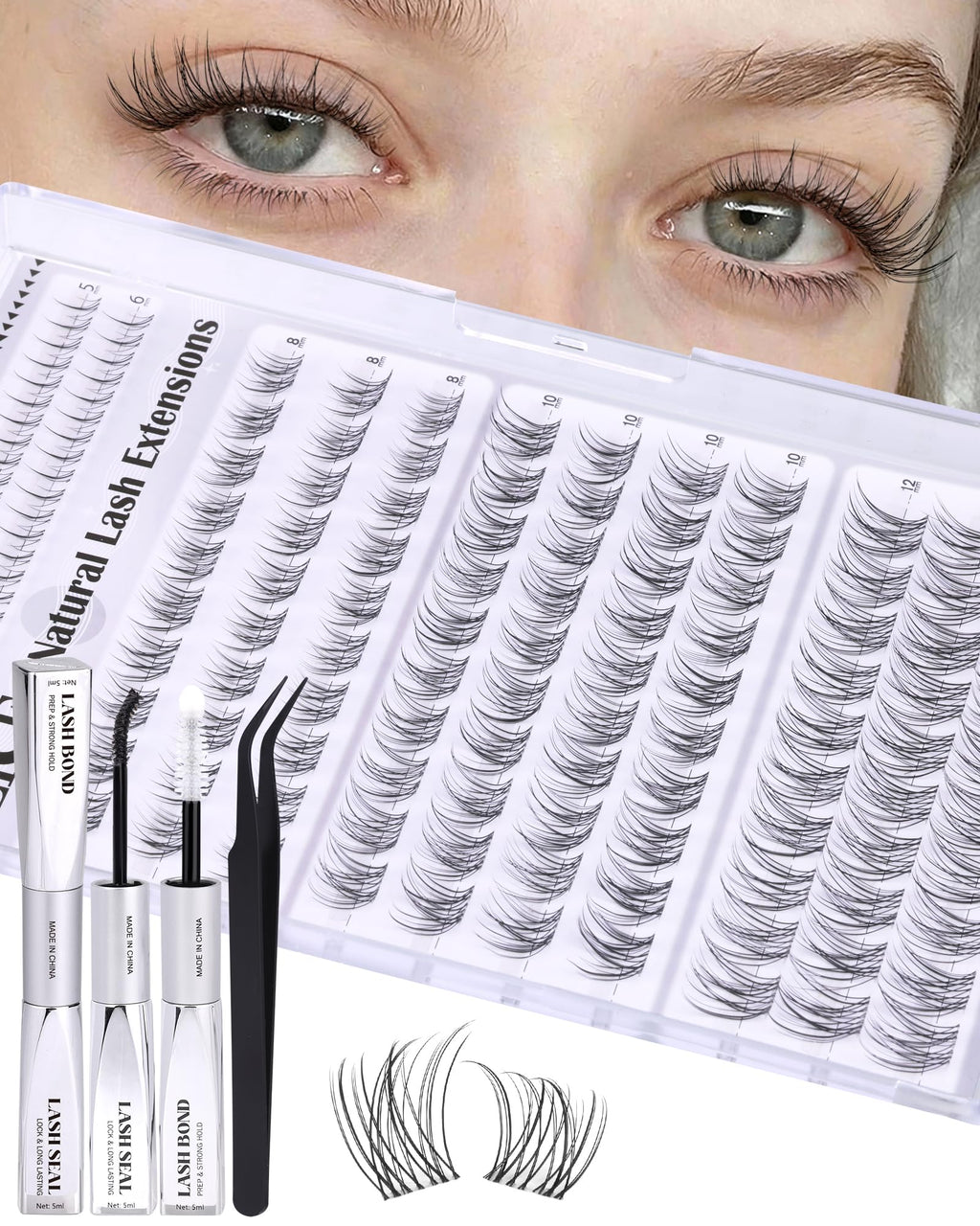 ALICE Short Lash Clusters Kit 8–12mm | Clear Band, DIY Wispy Lashes at Home