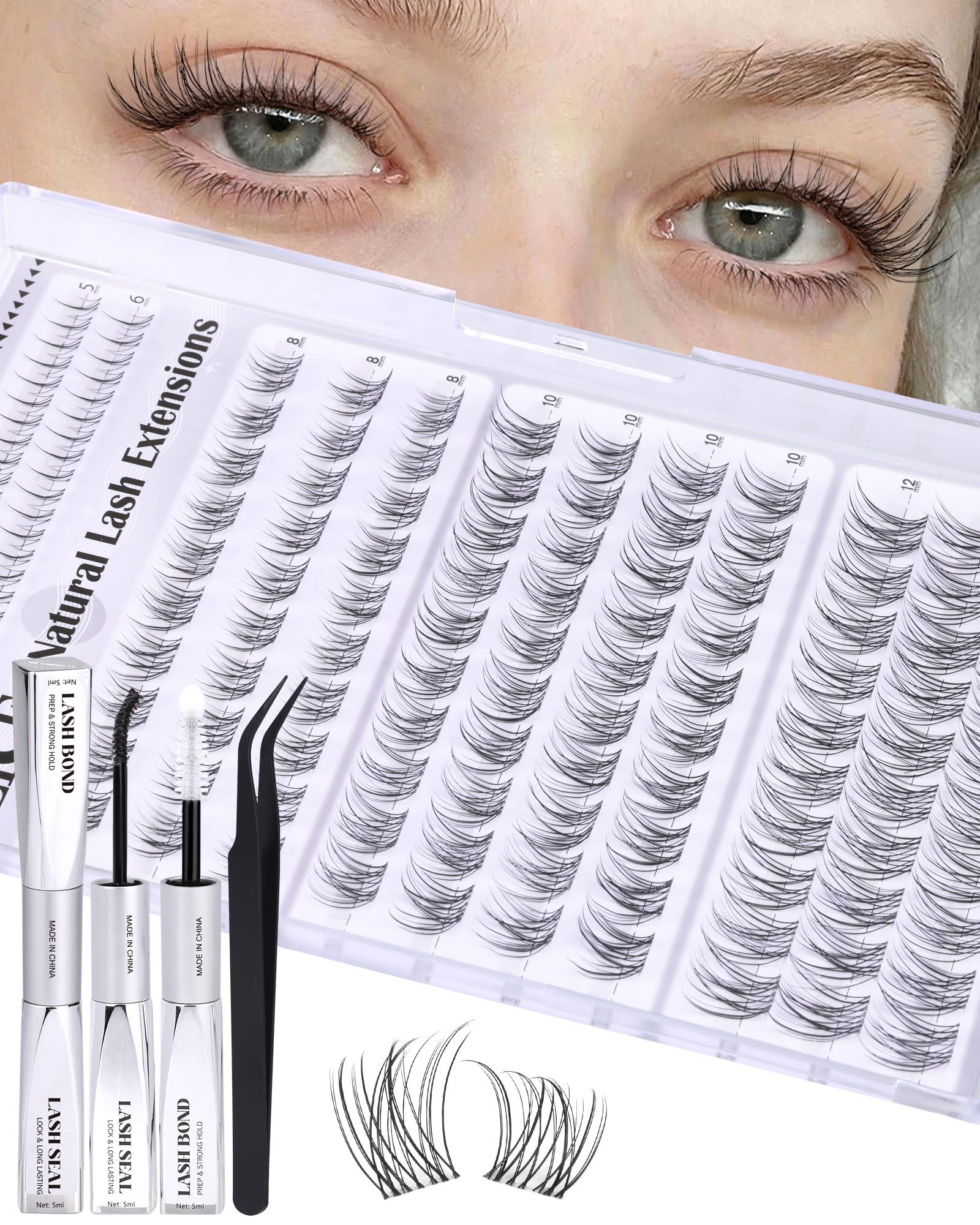 ALICE Short Lash Clusters Kit 8–12mm | Clear Band, DIY Wispy Lashes at Home