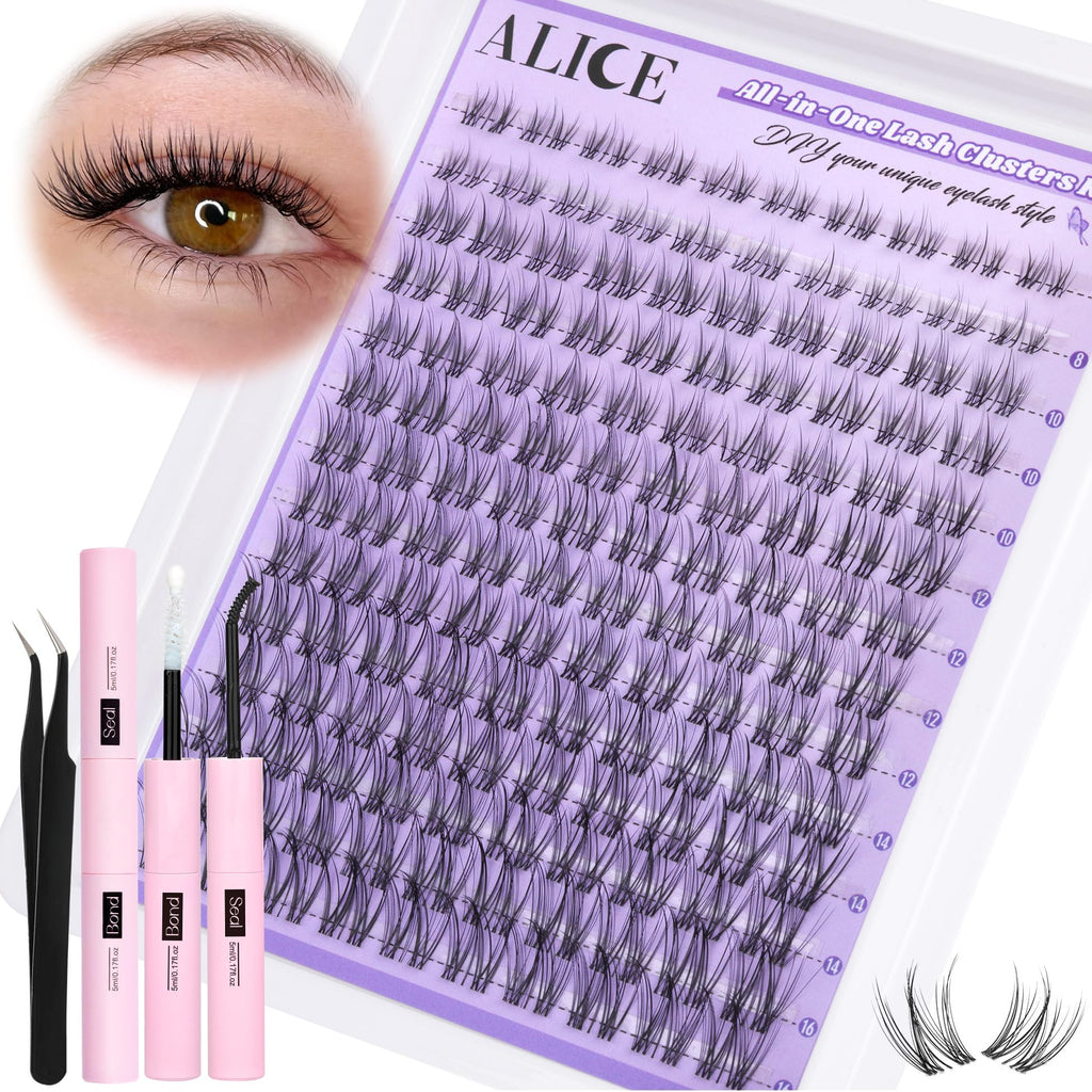 ALICE Cluster Eyelash Extension Kit – Natural Wispy Lashes, DIY at Home (168pcs)