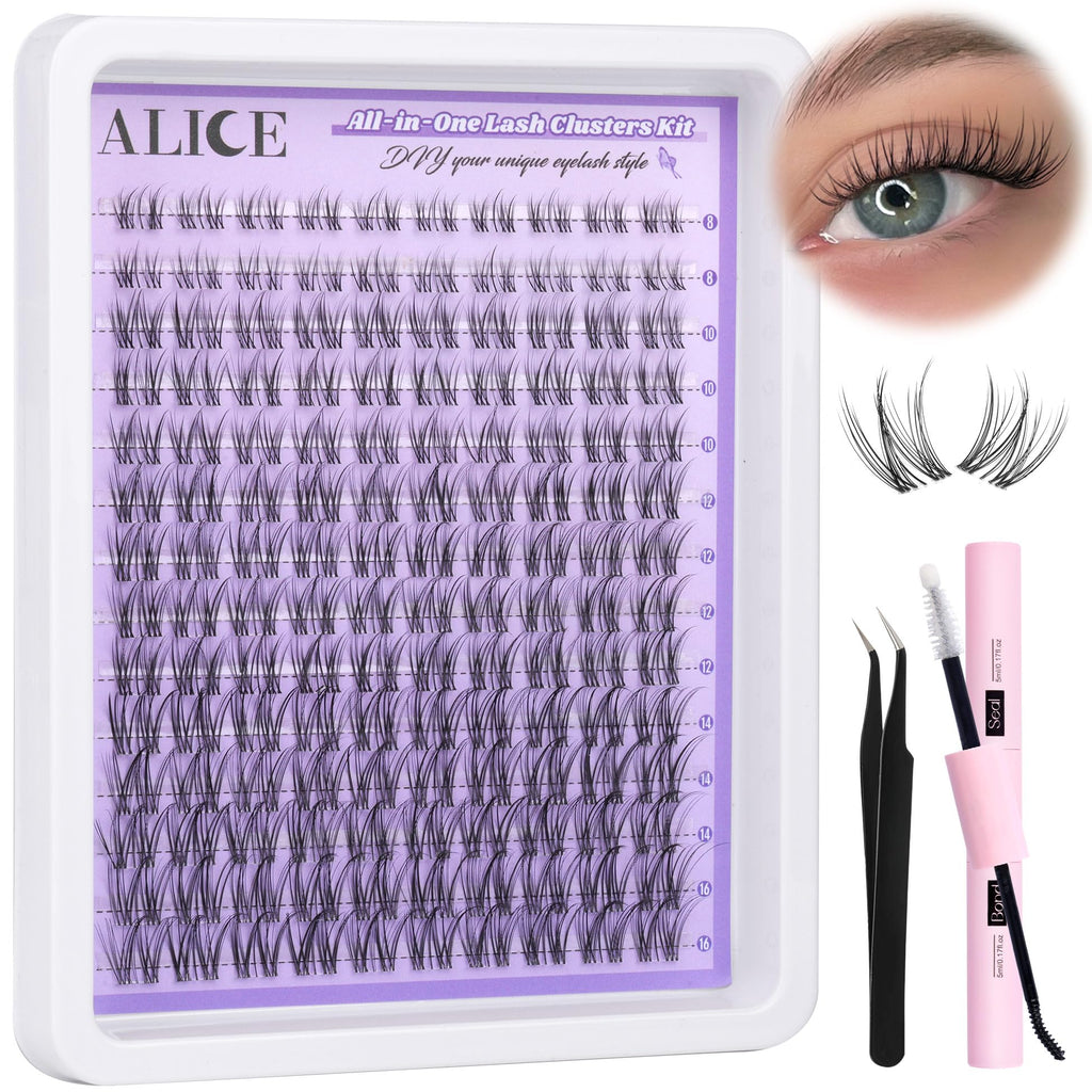 ALICE Cluster Eyelash Extension Kit – Natural Wispy Lashes, DIY at Home (168pcs)