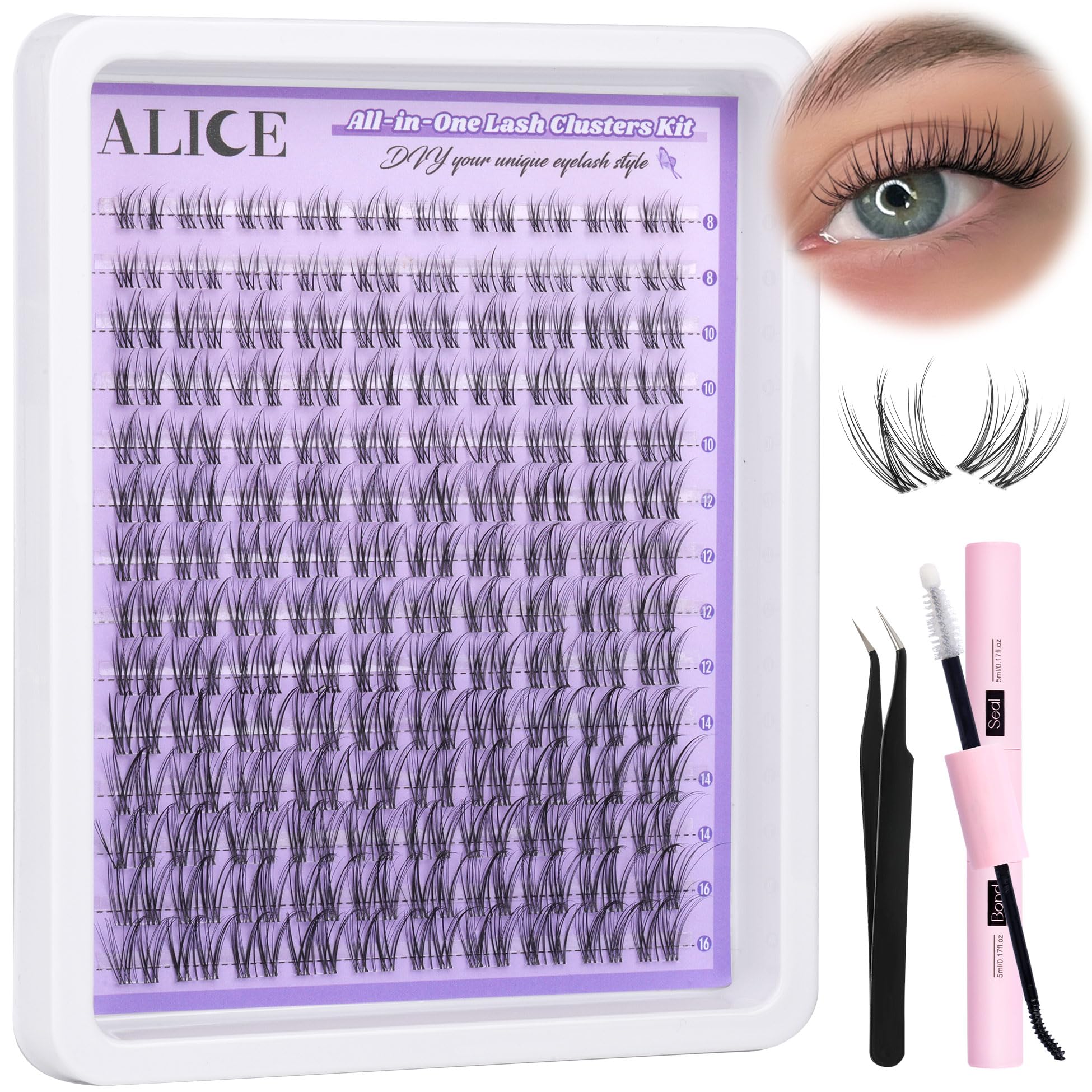 ALICE Cluster Eyelash Extension Kit – Natural Wispy Lashes, DIY at Home (168pcs)