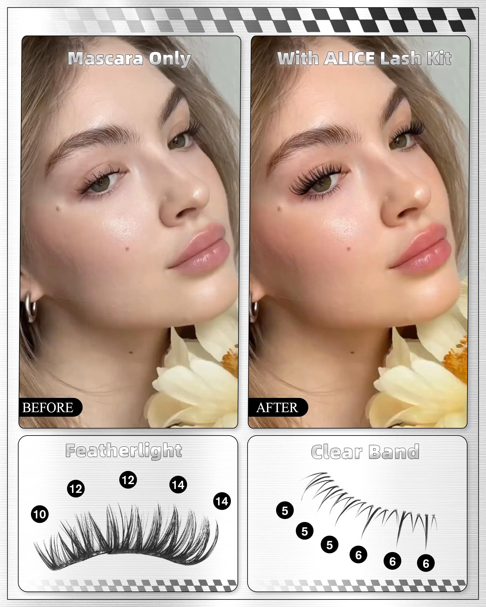 ALICE Flaunt Lash Clusters Kit – Natural Wispy Lash Extensions with Bond & Seal
