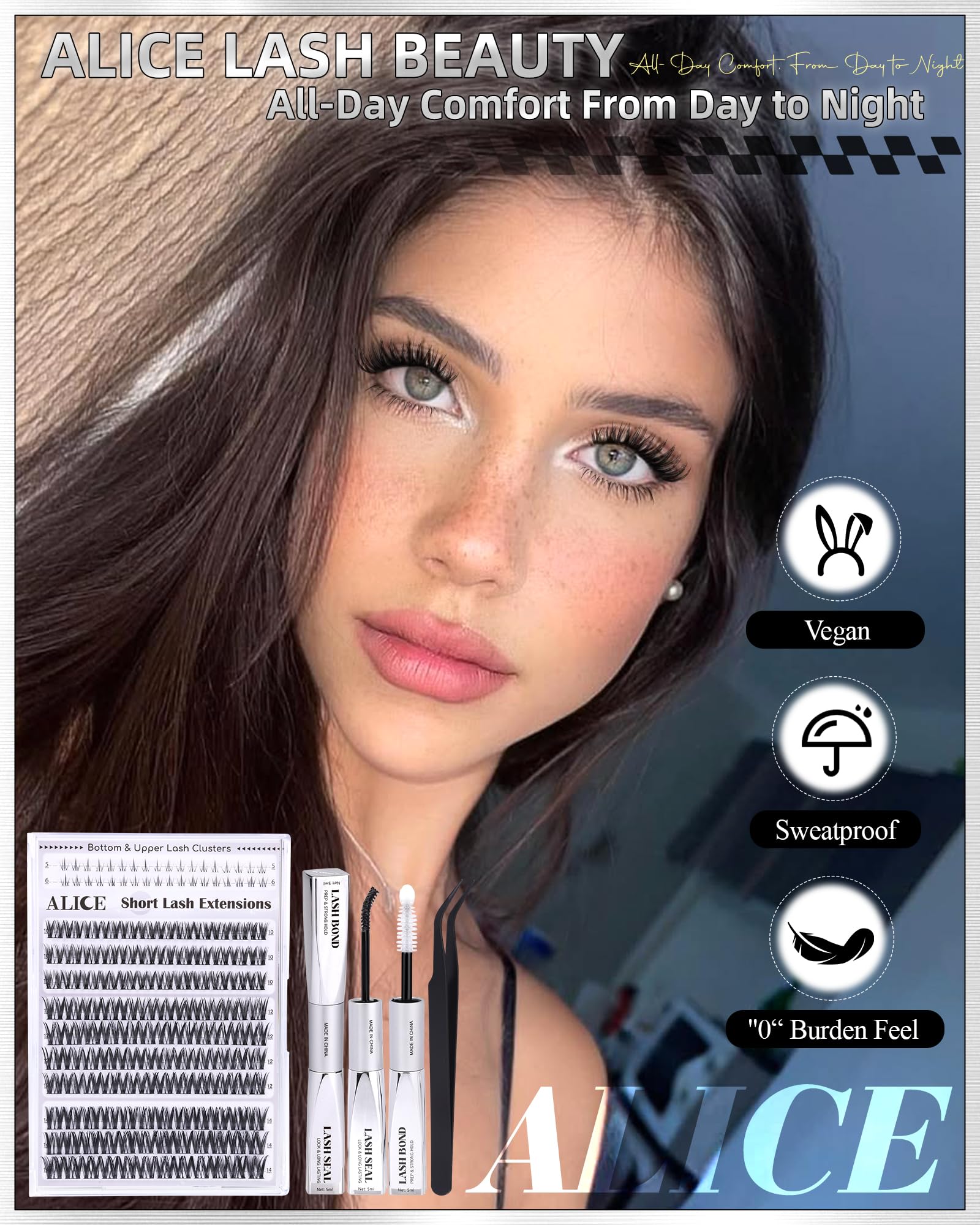 ALICE Flaunt Lash Clusters Kit – Natural Wispy Lash Extensions with Bond & Seal