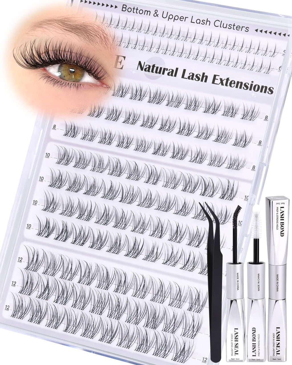 ALICE Short Lash Clusters Kit 8–12mm | Clear Band, DIY Wispy Lashes at Home