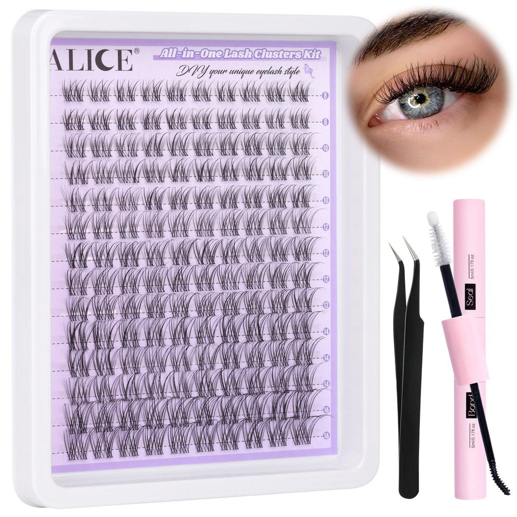 ALICE Lash Clusters Kit – Natural Wispy Extensions, 140pcs, 8-16mm