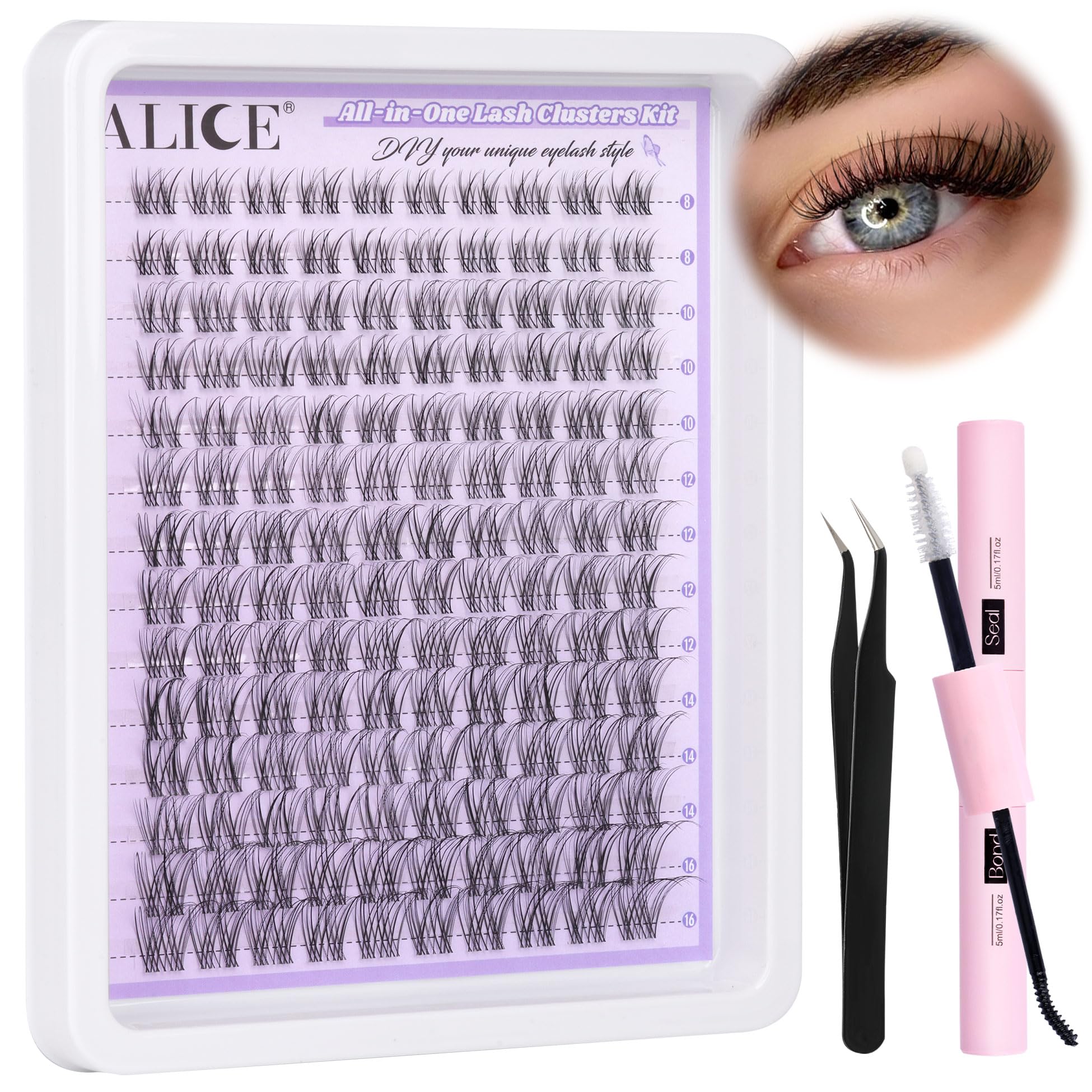 ALICE Lash Clusters Kit – Natural Wispy Extensions, 140pcs, 8-16mm