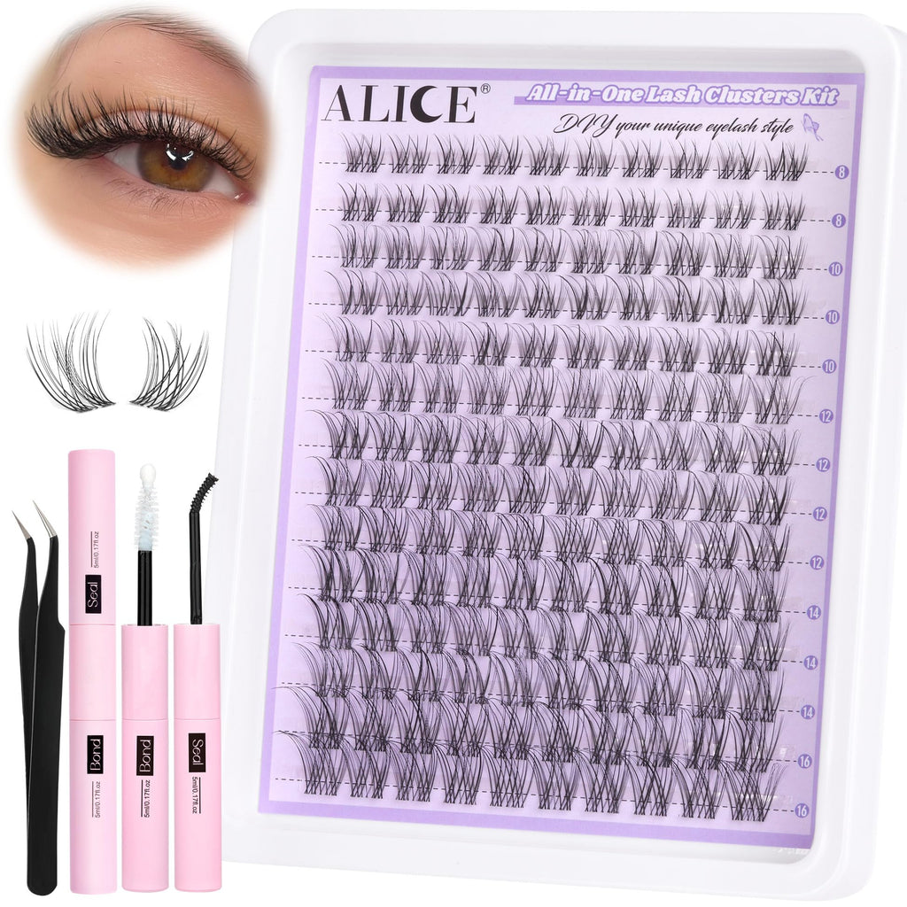 ALICE Lash Clusters Kit – Natural Wispy Extensions, 140pcs, 8-16mm