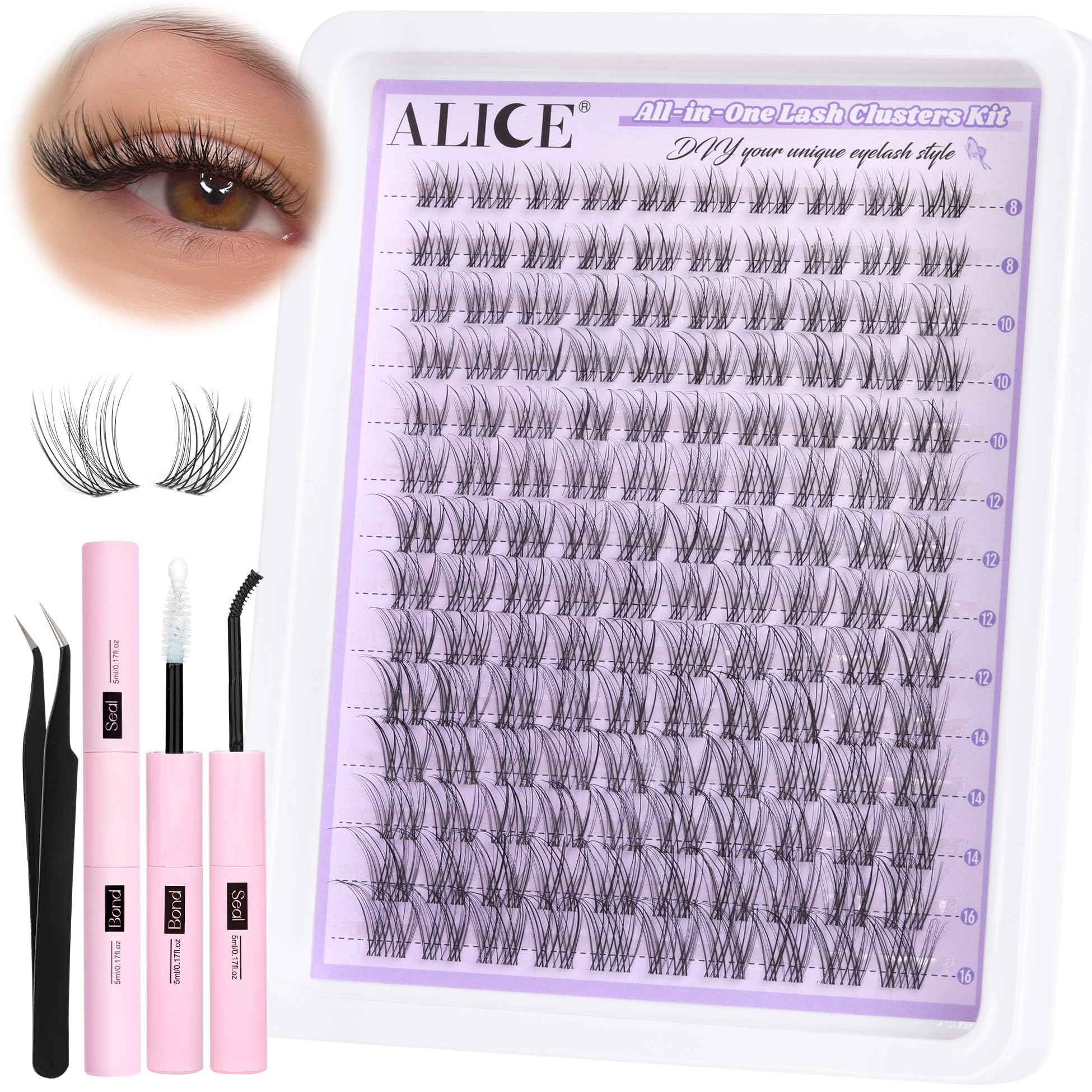 ALICE Lash Clusters Kit – Natural Wispy Extensions, 140pcs, 8-16mm