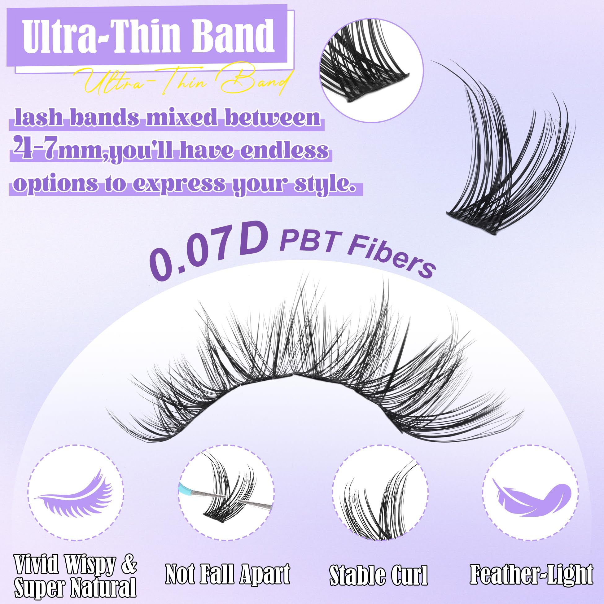 ALICE Cluster Eyelash Extension Kit - 196 Lash Clusters, 10-18mm Mix, Natural Wispy Look + Glue & Tweezers