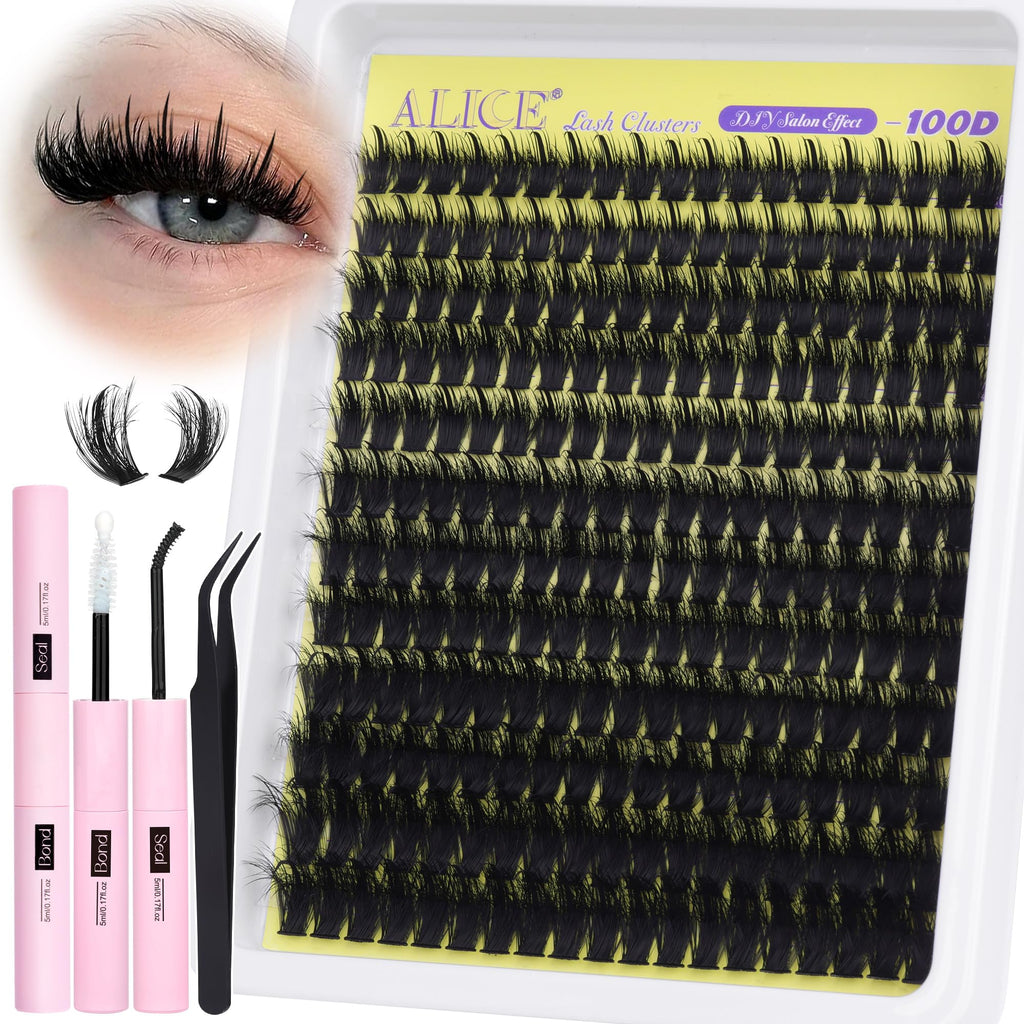 ALICE Wispy Lash Clusters Kit 100D – D-Curl Manga Lashes, Glue, Tweezers, 228pcs