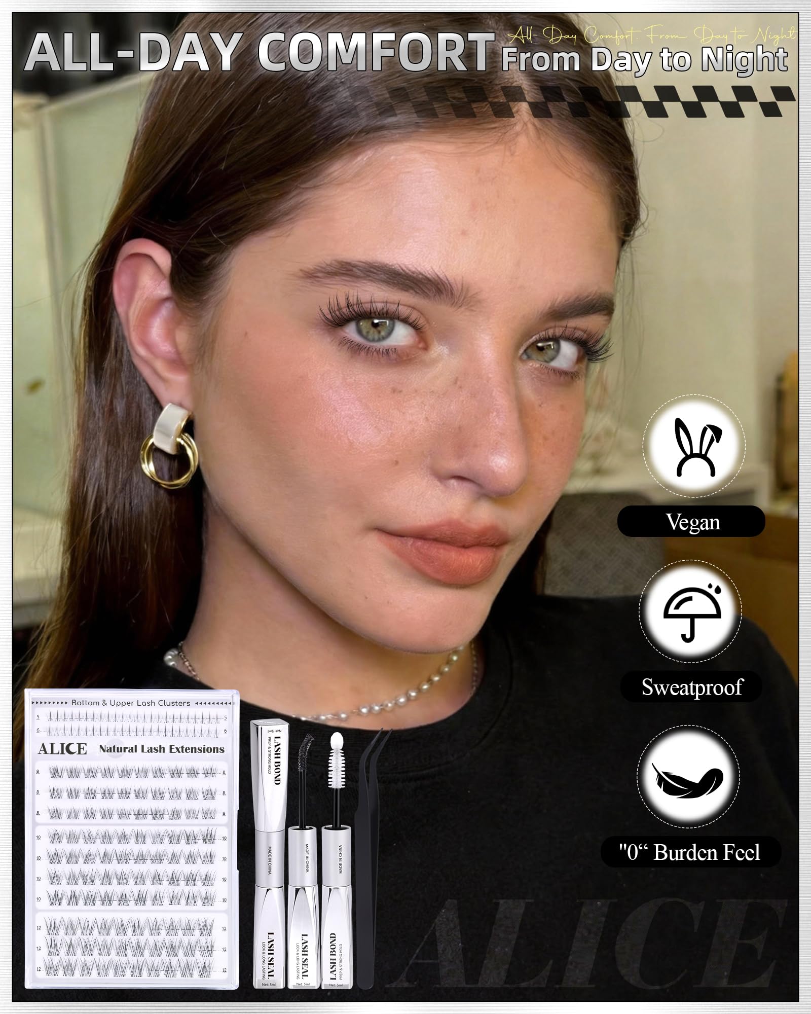 ALICE Short Lash Clusters Kit 8–12mm | Clear Band, DIY Wispy Lashes at Home