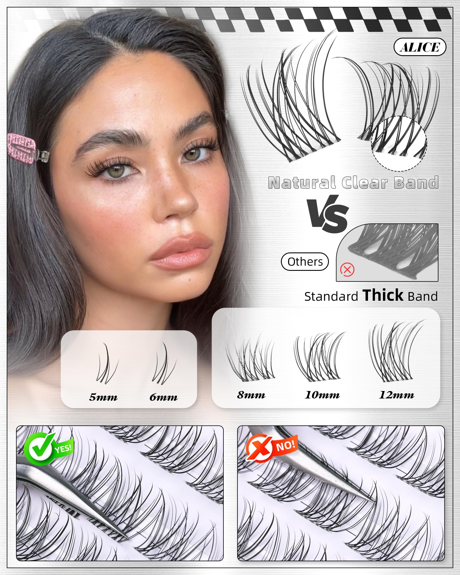ALICE Short Lash Clusters Kit 8–12mm | Clear Band, DIY Wispy Lashes at Home