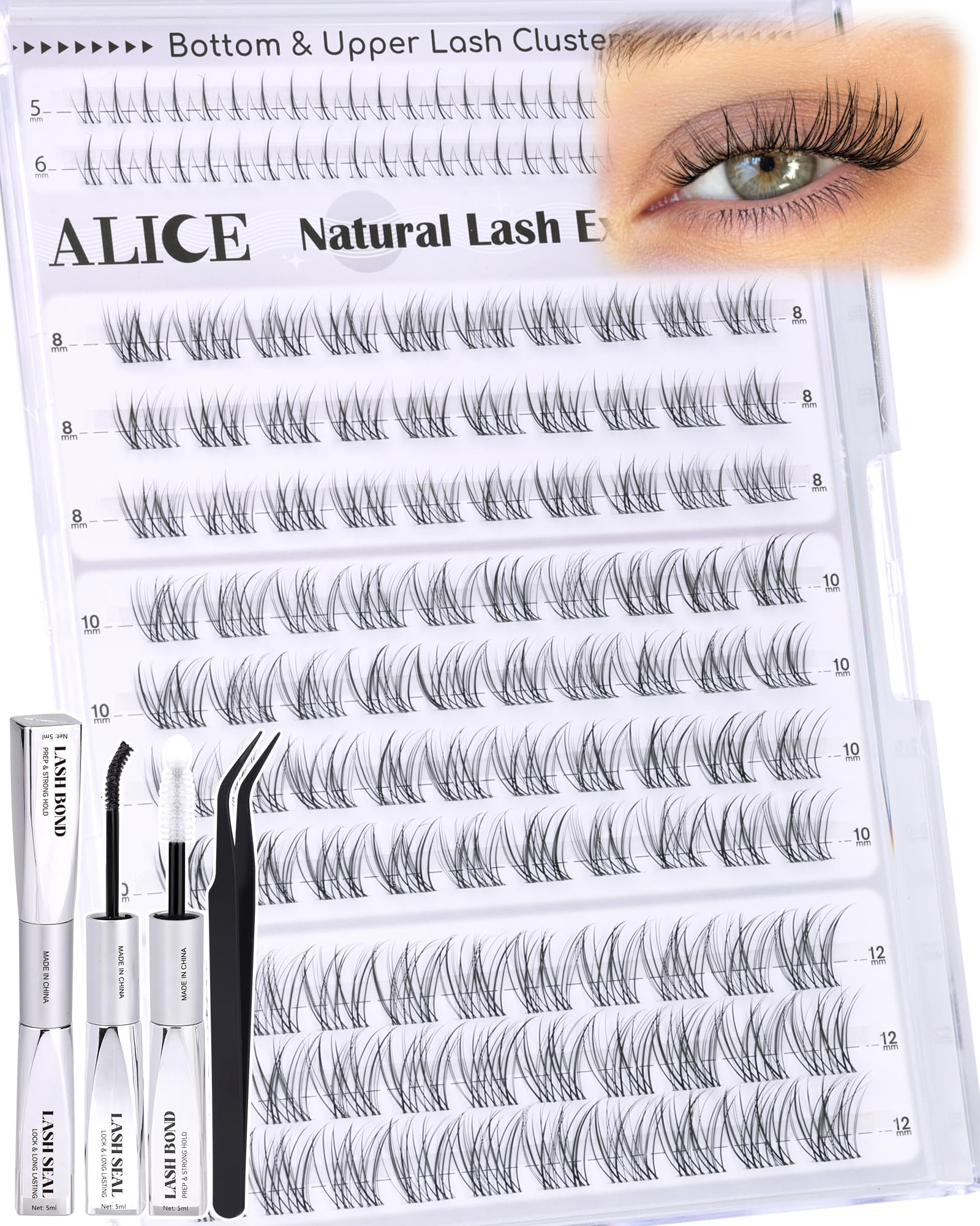 ALICE Short Lash Clusters Kit 8–12mm | Clear Band, DIY Wispy Lashes at Home