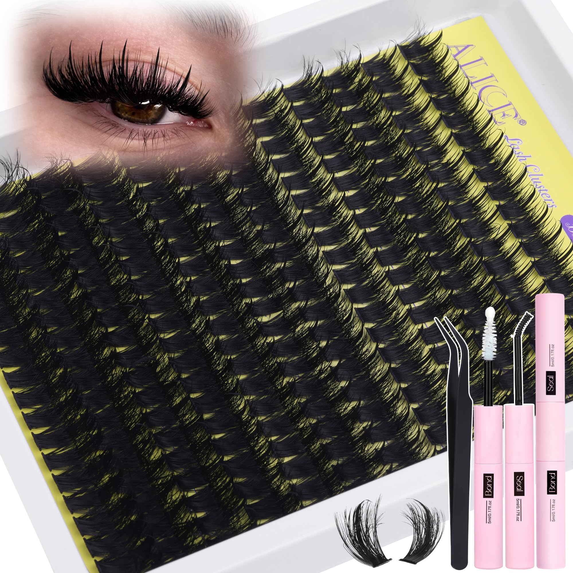 ALICE Wispy Lash Clusters Kit 100D – D-Curl Manga Lashes, Glue, Tweezers, 228pcs