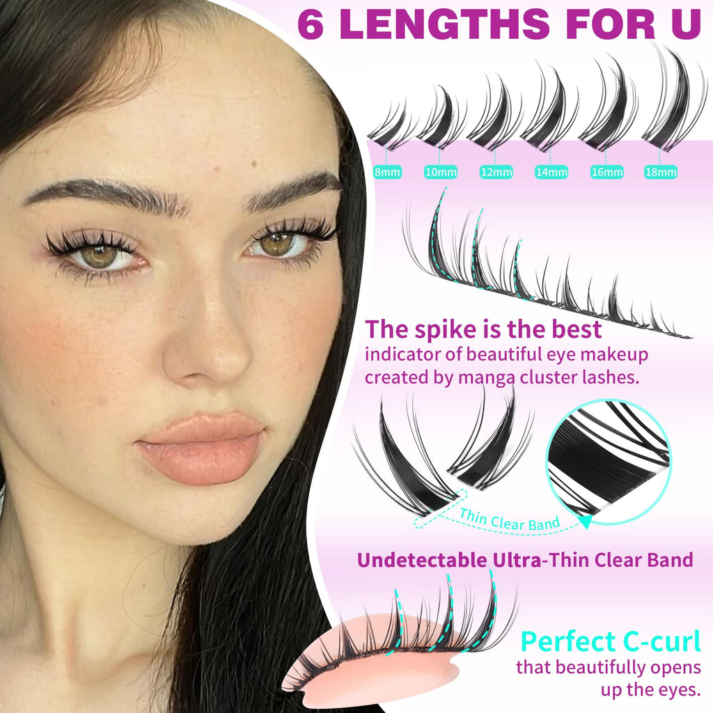 ALICROWN HAIR Manga Lash Clusters Kit – 110 Pcs, 6 Lengths, DIY Bond & Seal