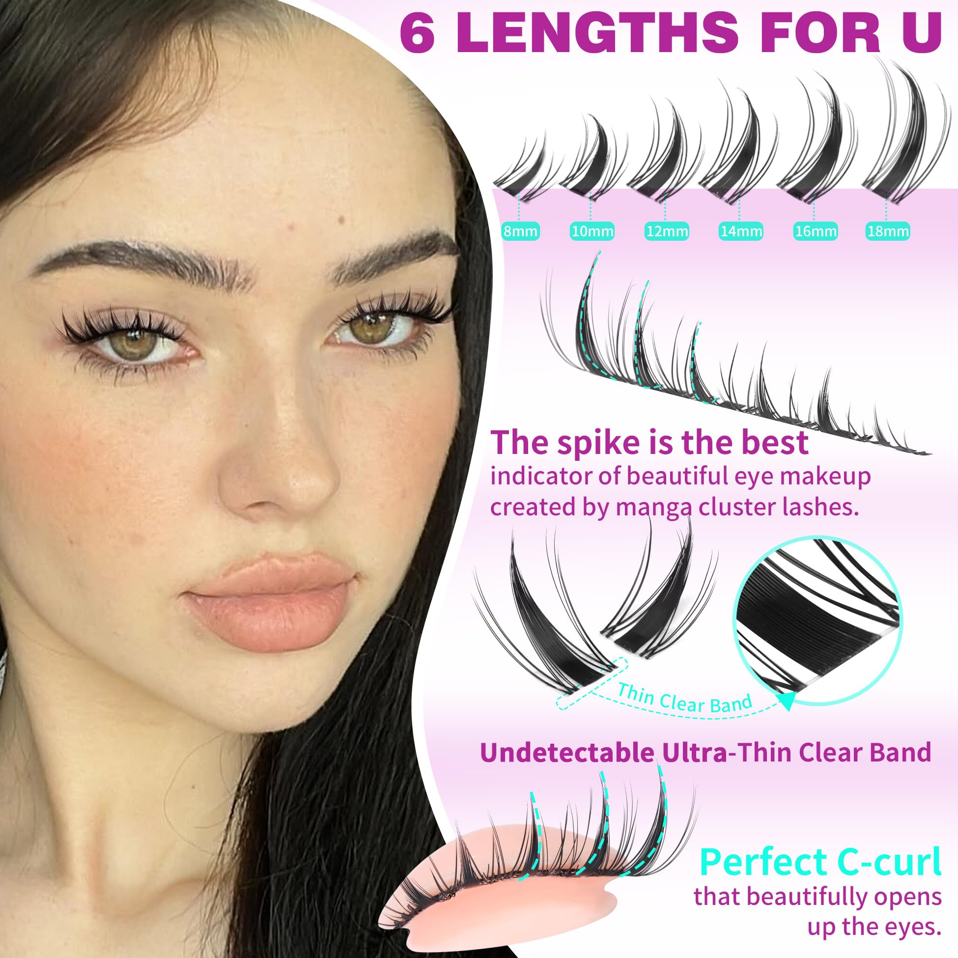 ALICROWN HAIR Manga Lash Clusters Kit – 110 Pcs, 6 Lengths, DIY Bond & Seal