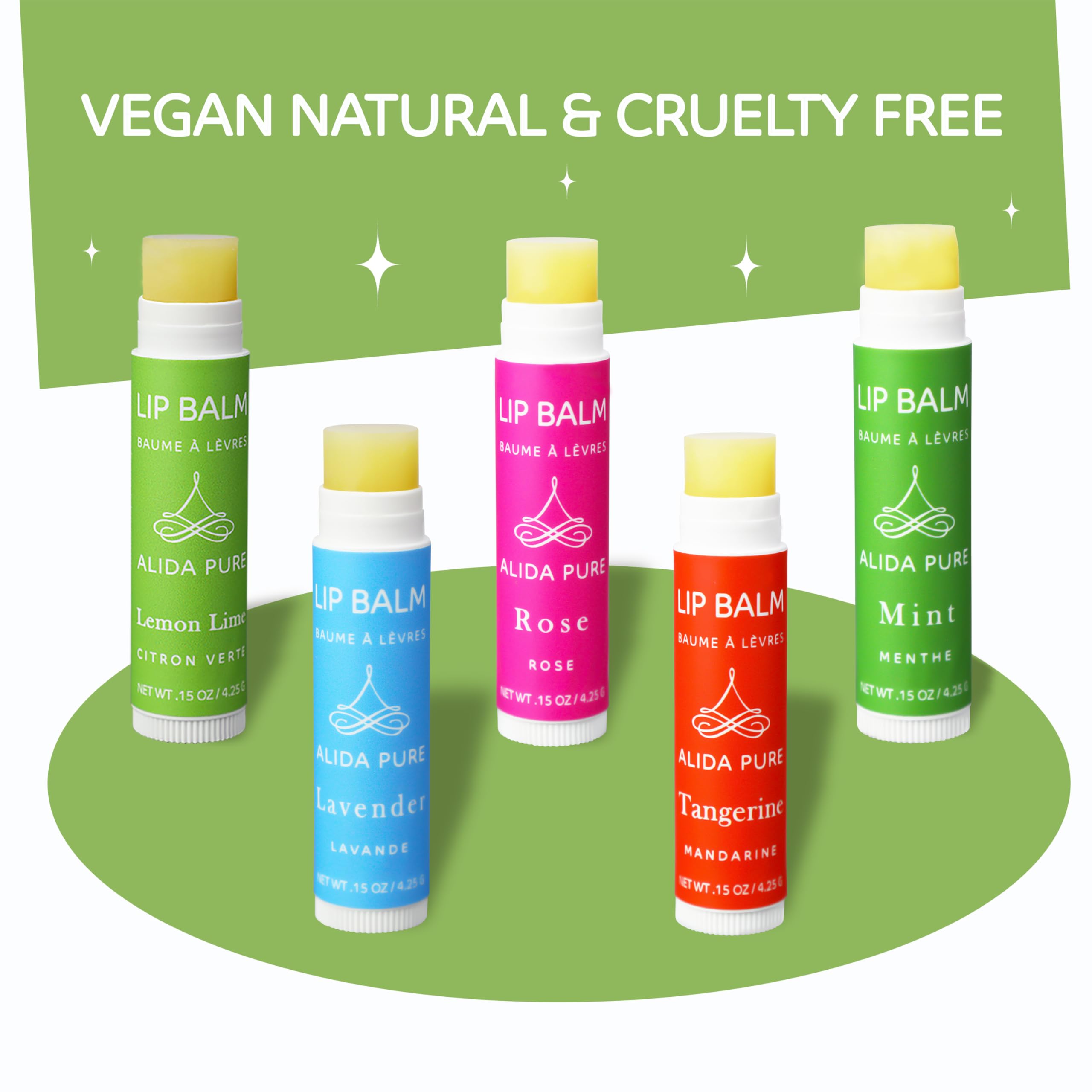 ALIDA PURE Aria Lip Balm Collection – Vegan, Beeswax-Free, Organic Oils (5 Tubes)