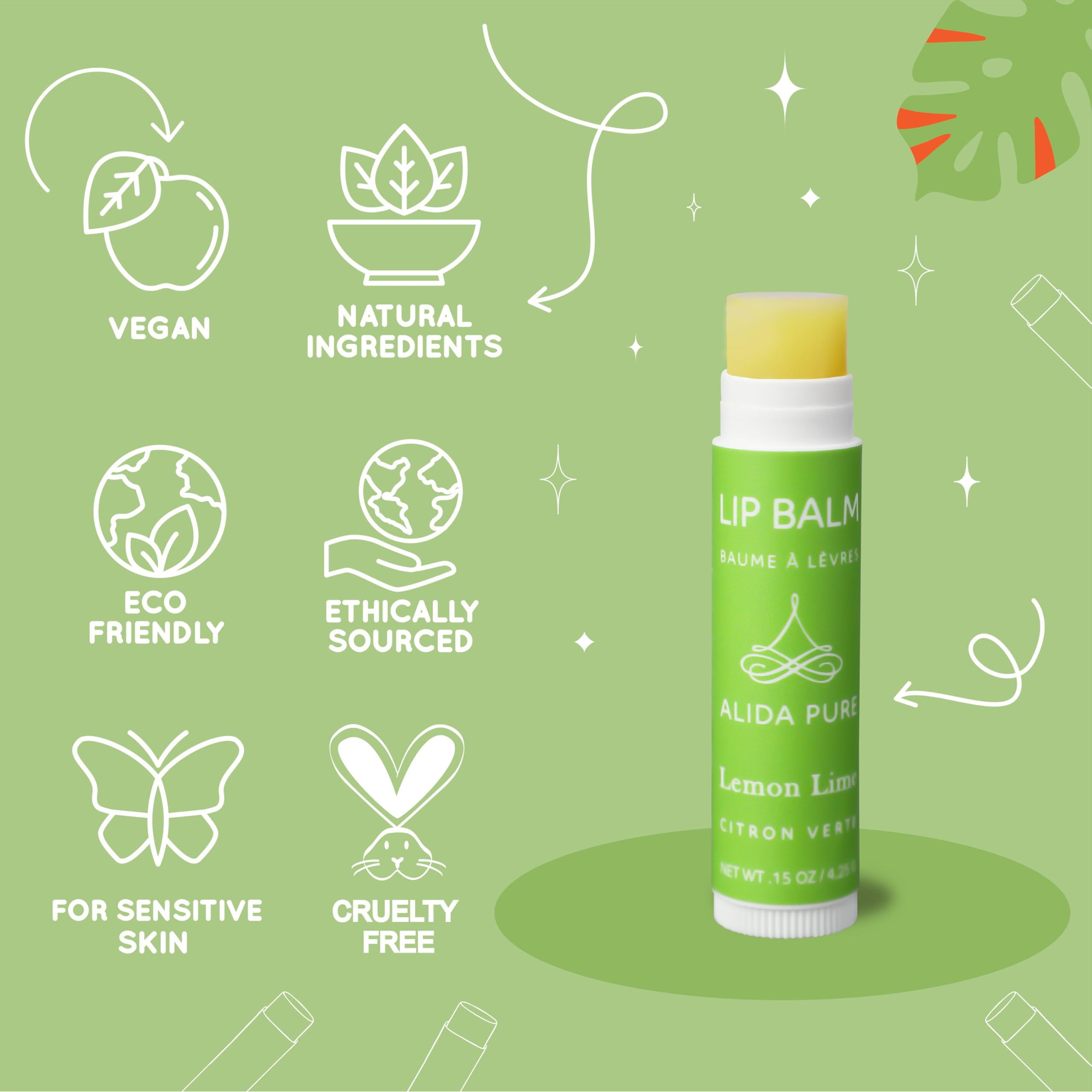 ALIDA PURE Aria Lip Balm Collection – Vegan, Beeswax-Free, Organic Oils (5 Tubes)