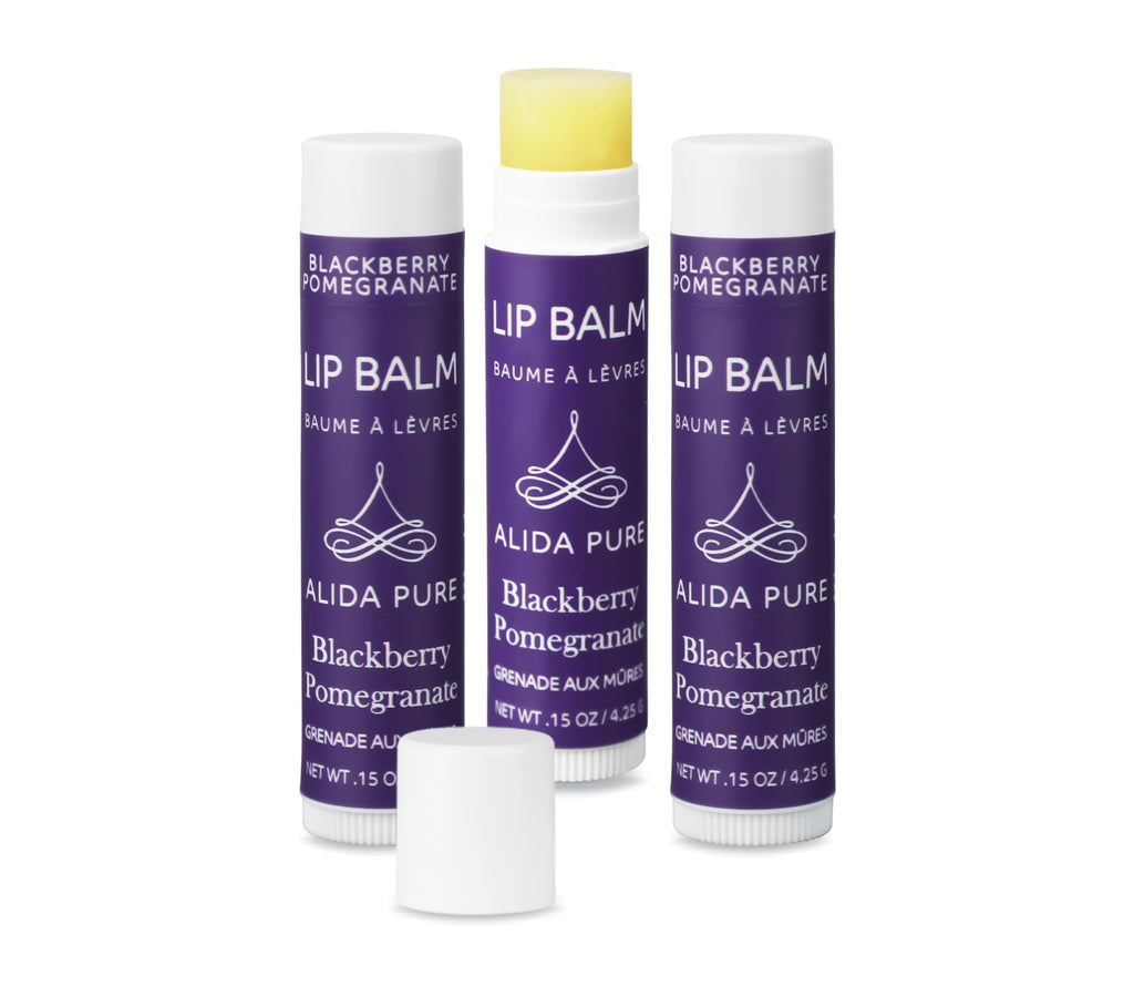 ALIDA PURE Blackberry Pomegranate Lip Balm Collection - Vegan, Beeswax-Free, 3-Tube Set