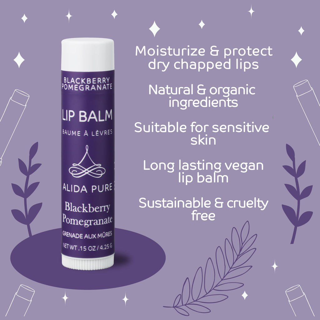 ALIDA PURE Blackberry Pomegranate Lip Balm Collection - Vegan, Beeswax-Free, 3-Tube Set