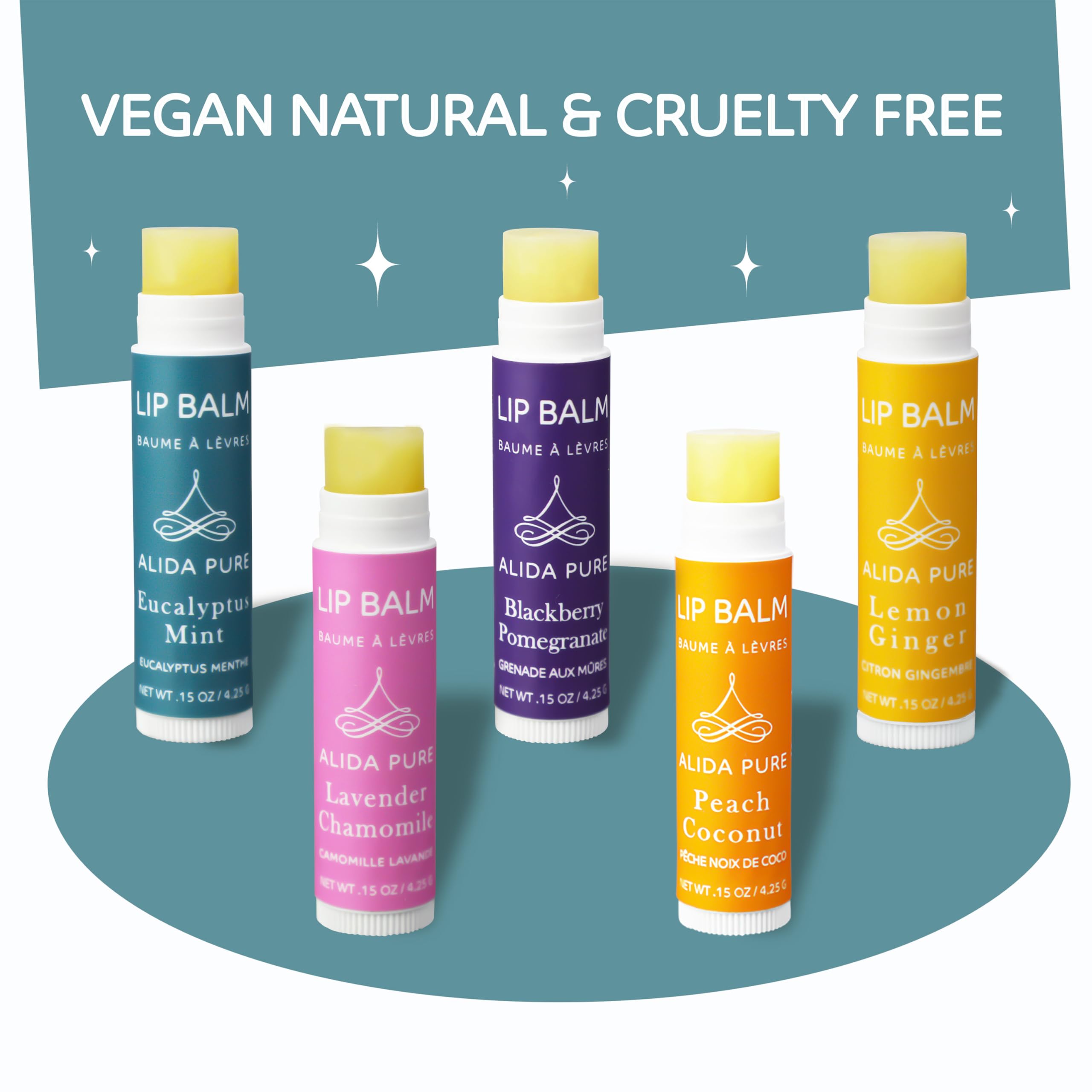 ALIDA PURE Duet Lip Balm Collection – Vegan, Beeswax-Free, Jojoba & Avocado Oil (5 Tube Set)