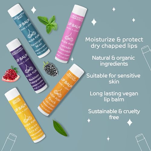 ALIDA PURE Duet Lip Balm Collection – Vegan, Beeswax-Free, Jojoba & Avocado Oil (5 Tube Set)