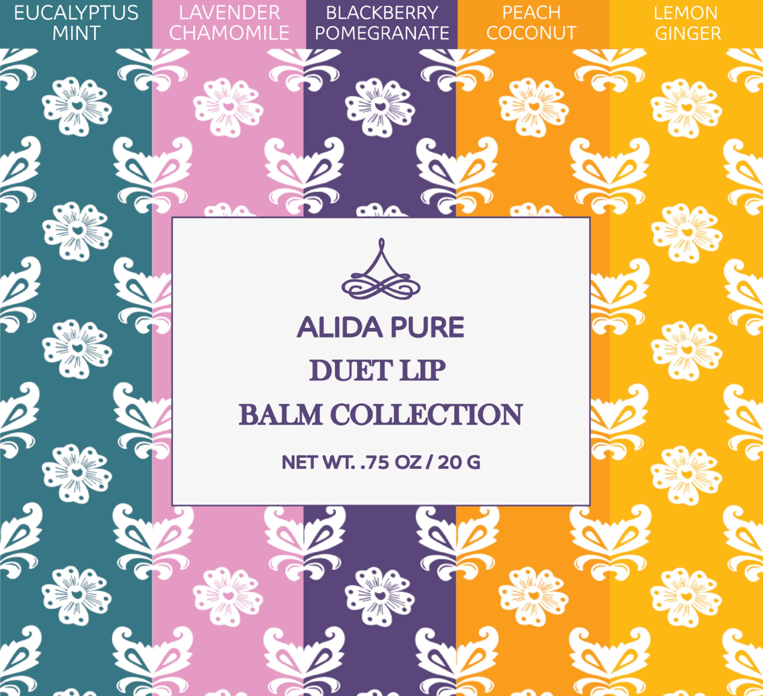 ALIDA PURE Duet Lip Balm Collection – Vegan, Beeswax-Free, Jojoba & Avocado Oil (5 Tube Set)