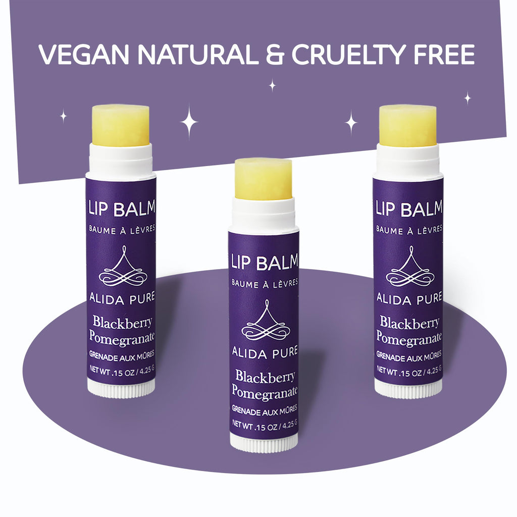 ALIDA PURE Blackberry Pomegranate Lip Balm Collection - Vegan, Beeswax-Free, 3-Tube Set