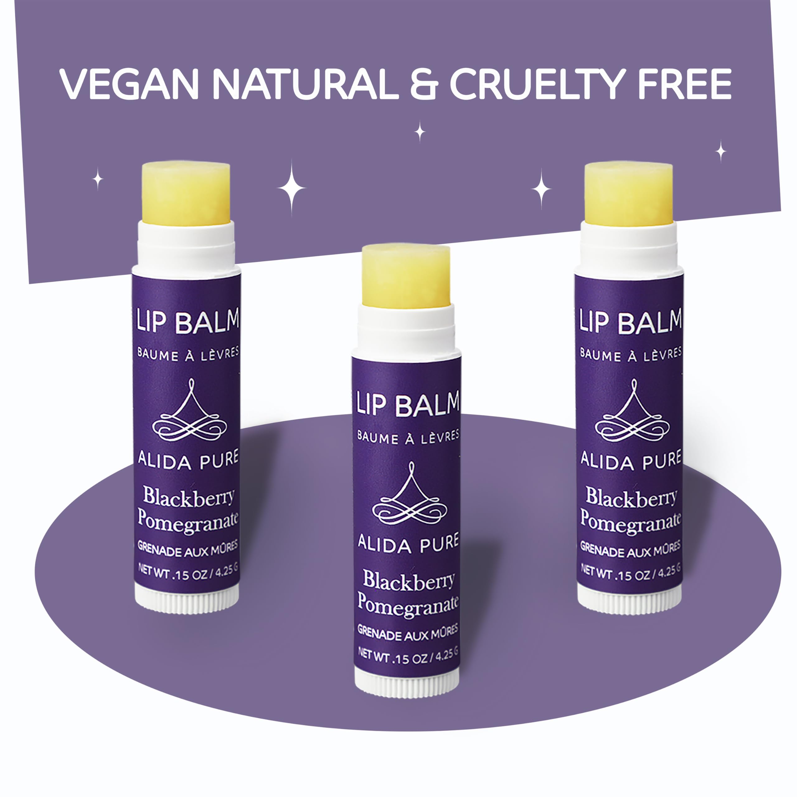 ALIDA PURE Blackberry Pomegranate Lip Balm Collection - Vegan, Beeswax-Free, 3-Tube Set