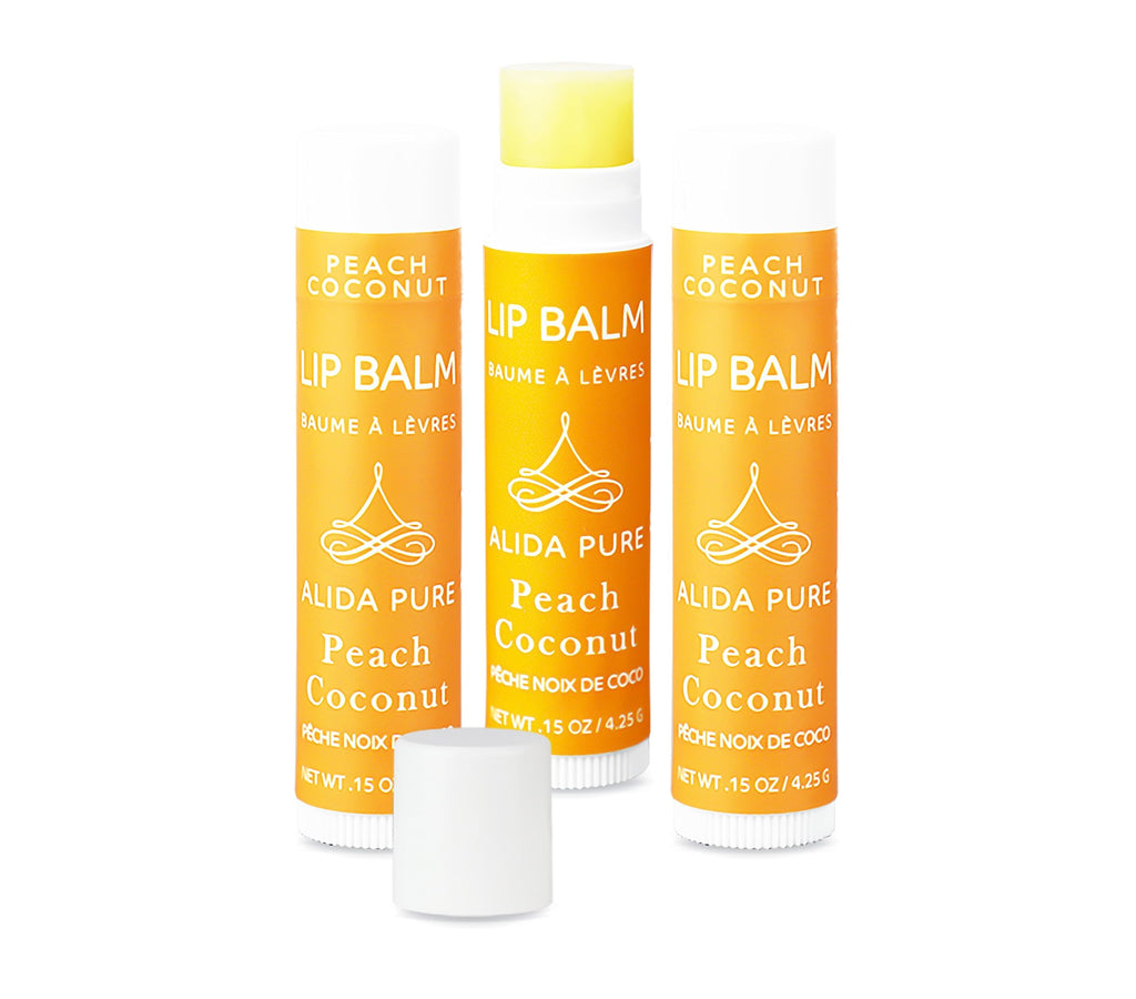 ALIDA PURE Peach Coconut Lip Balm Collection – Vegan, Beeswax Free, 3 Tubes