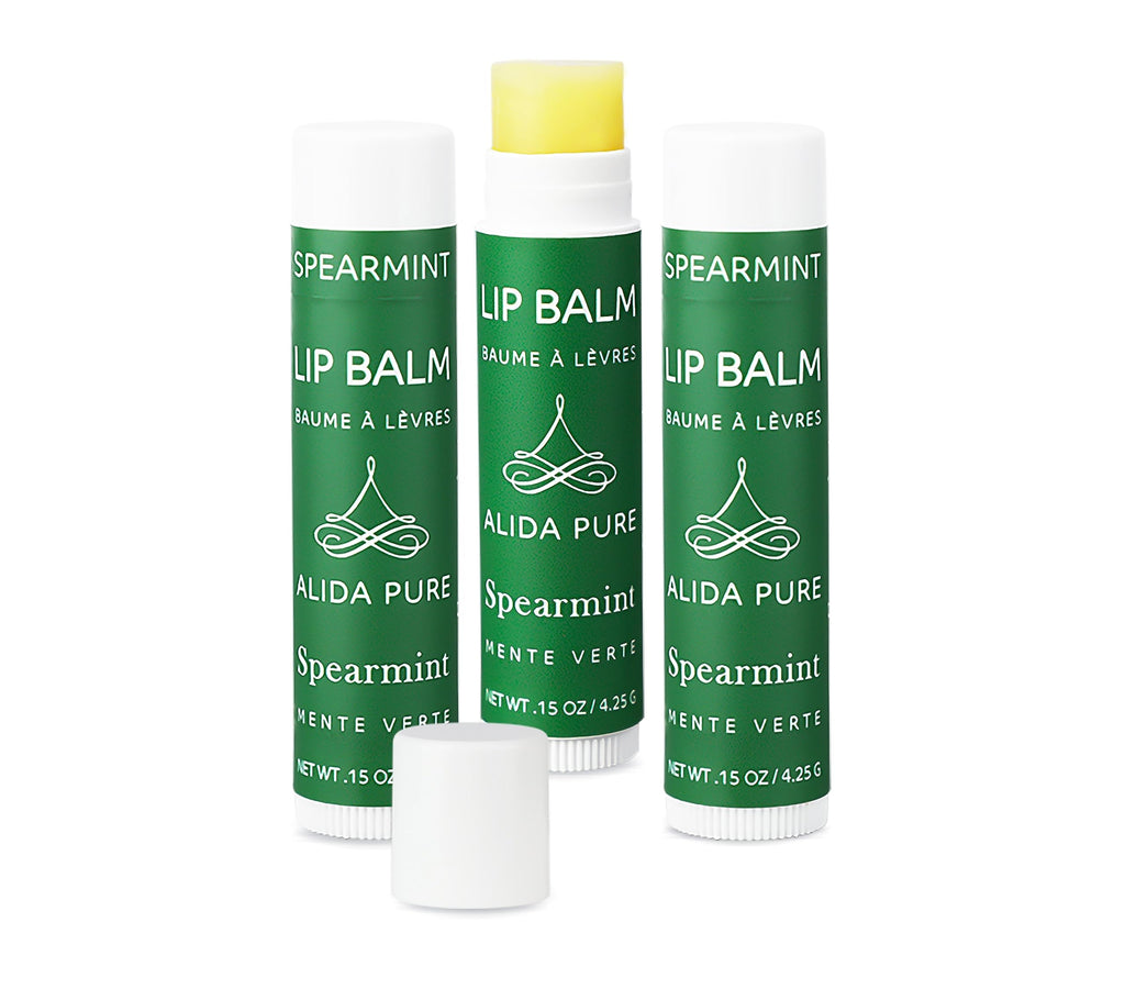 ALIDA PURE Spearmint Lip Balm Collection – Vegan, Beeswax-Free, 3-Tube Set with Organic Jojoba & Avocado Oils