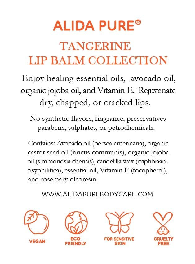 ALIDA PURE Tangerine Lip Balm Set – Vegan, Beeswax Free (3 Tubes)