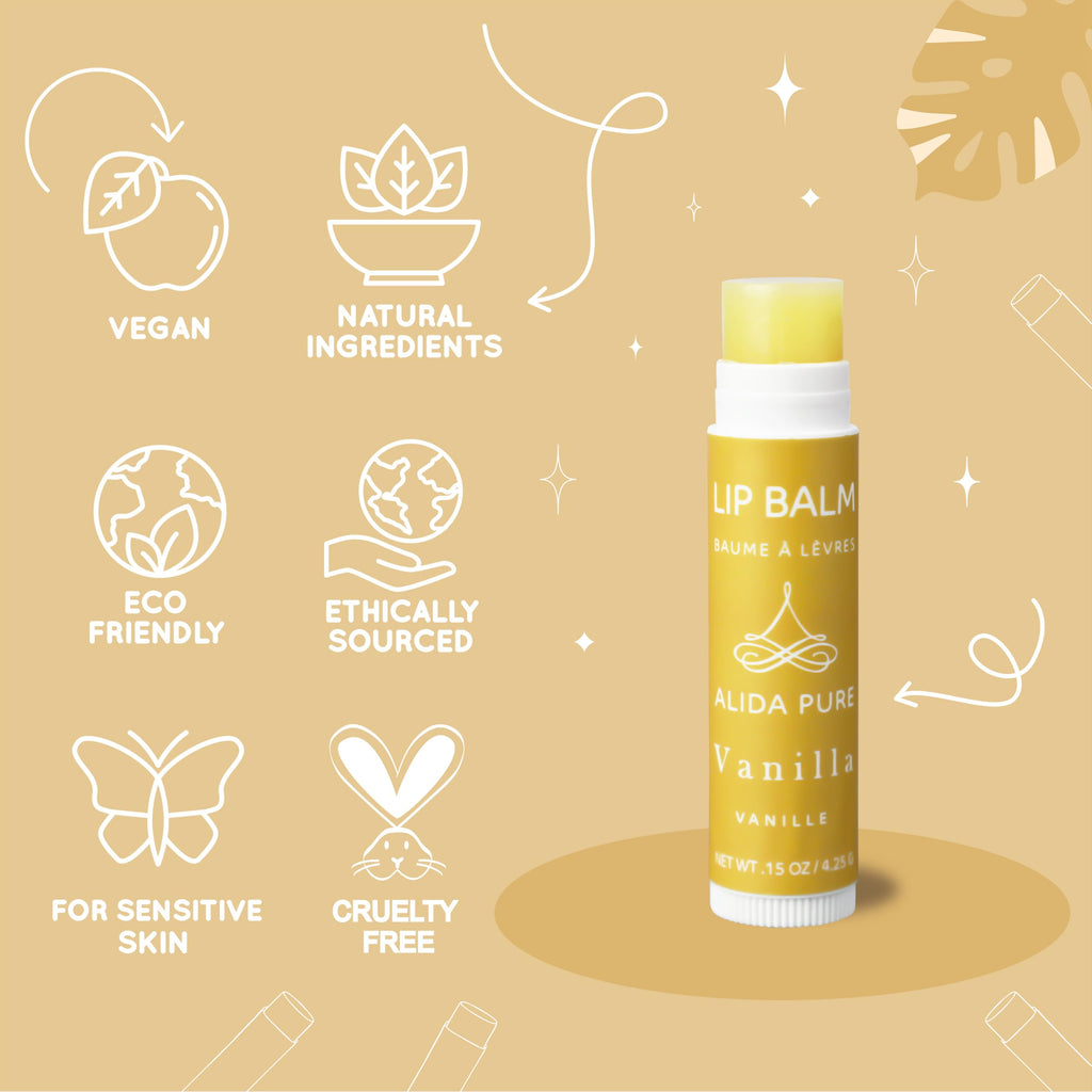 ALIDA PURE Vanilla Lip Balm Collection — Vegan, Beeswax Free, Jojoba & Avocado Oils