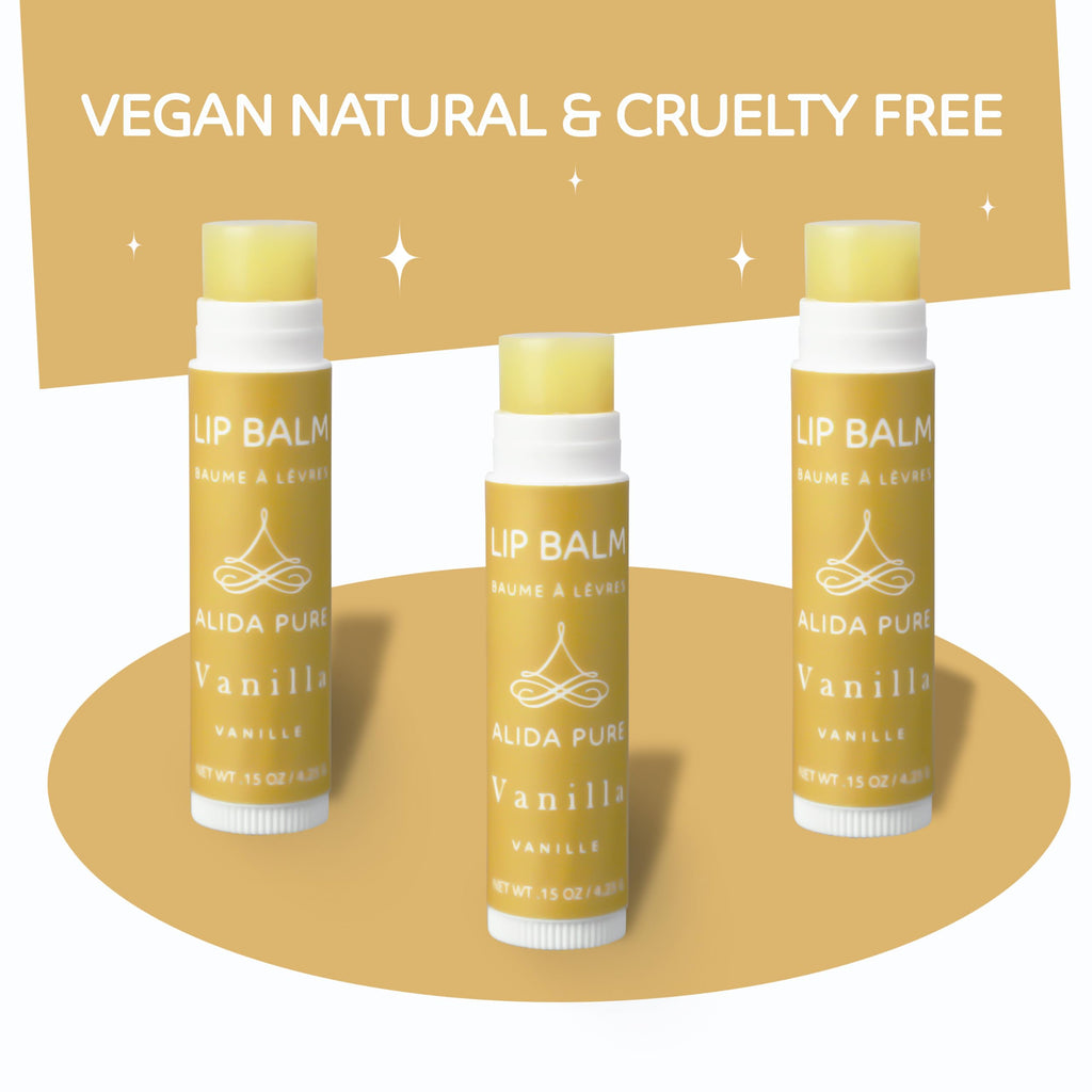 ALIDA PURE Vanilla Lip Balm Collection — Vegan, Beeswax Free, Jojoba & Avocado Oils